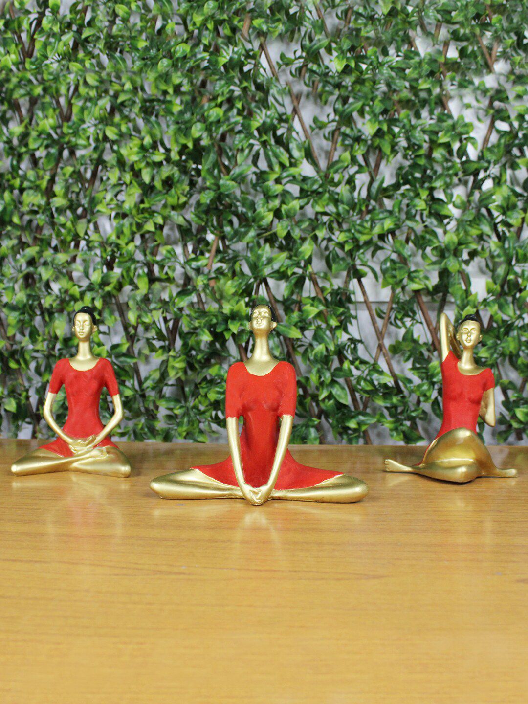 Wonderland Red Set of 3 Small Yoga Girl Statue Price in India