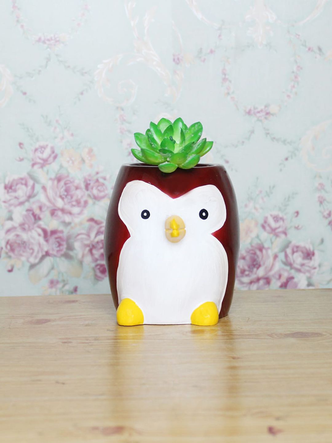 Wonderland Maroon & White Resin Penguin Succulent Planter Pot Price in India