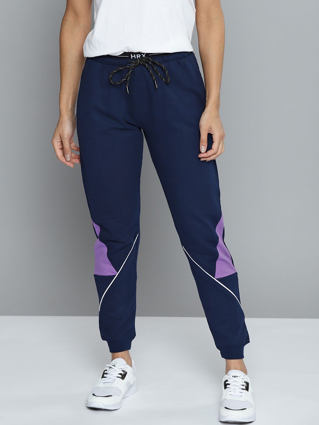 HRX By Hrithik Roshan Lifestyle Women Medieval Blue Bio-Wash Colourblock Joggers Price in India