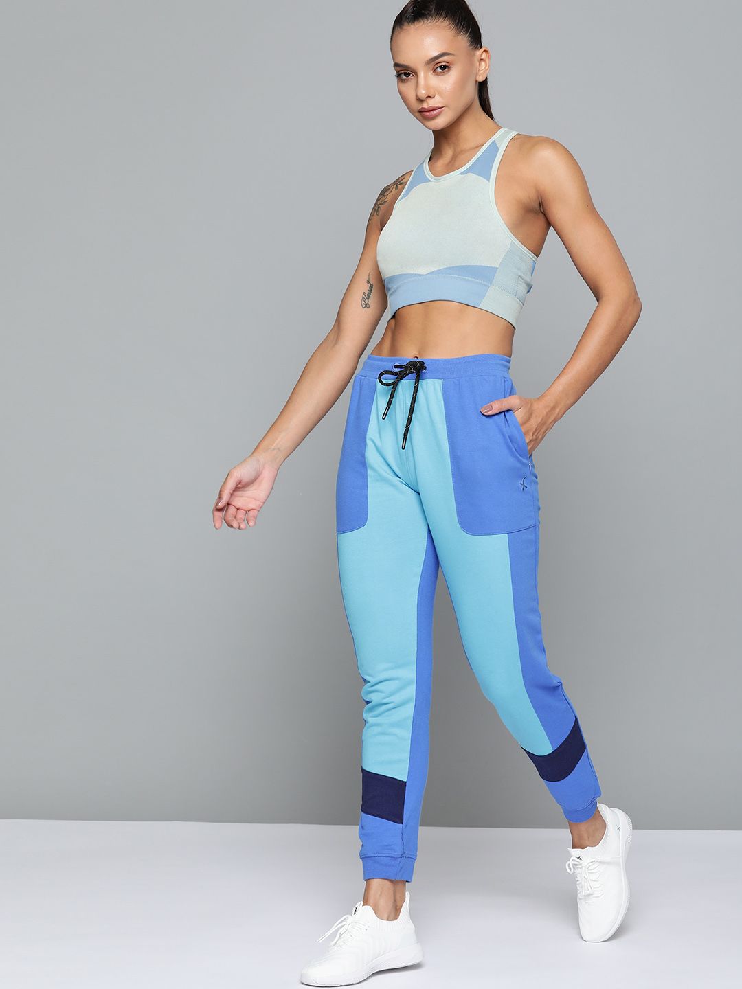 HRX By Hrithik Roshan Lifestyle Women Strong Blue Bio-Wash Colourblock Joggers Price in India