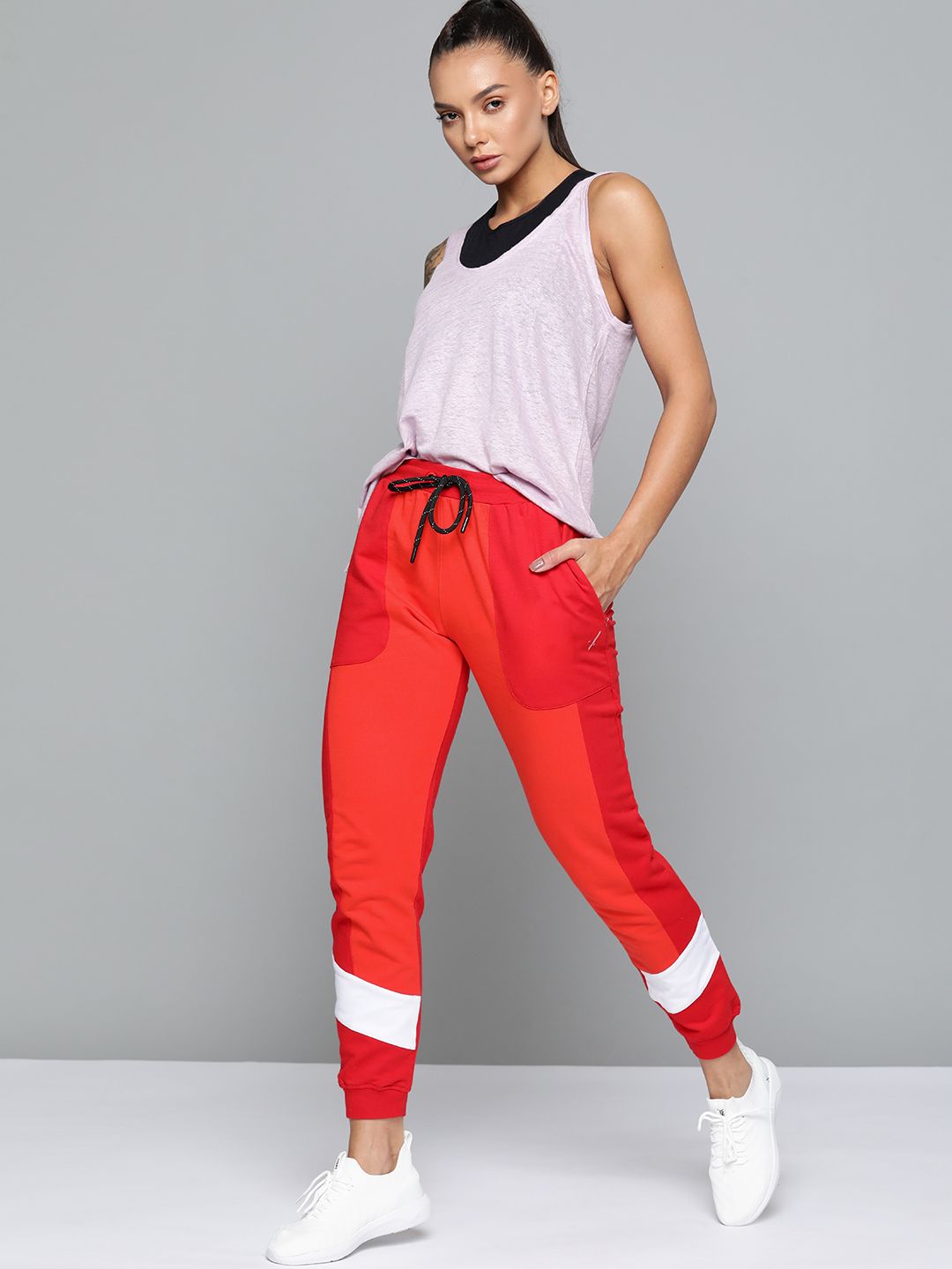 HRX By Hrithik Roshan Lifestyle Women High Risk Red Bio-Wash Colourblock Joggers Price in India