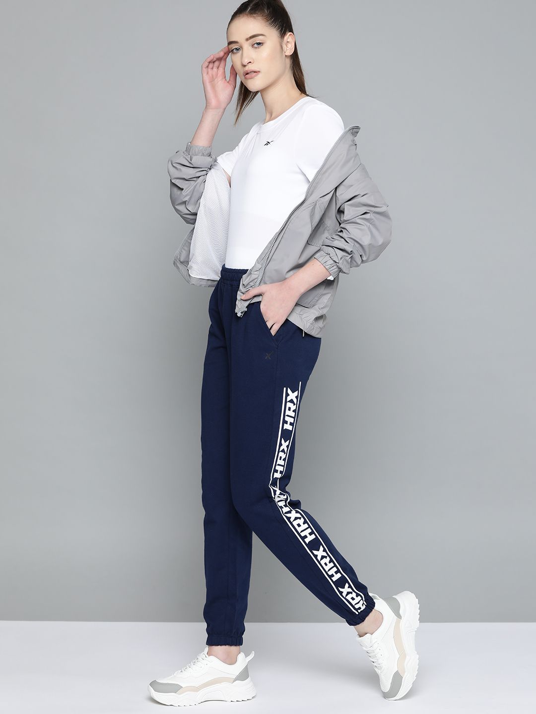 HRX By Hrithik Roshan Lifestyle Women Medieval Blue Bio-Wash Typography Track Pant Price in India