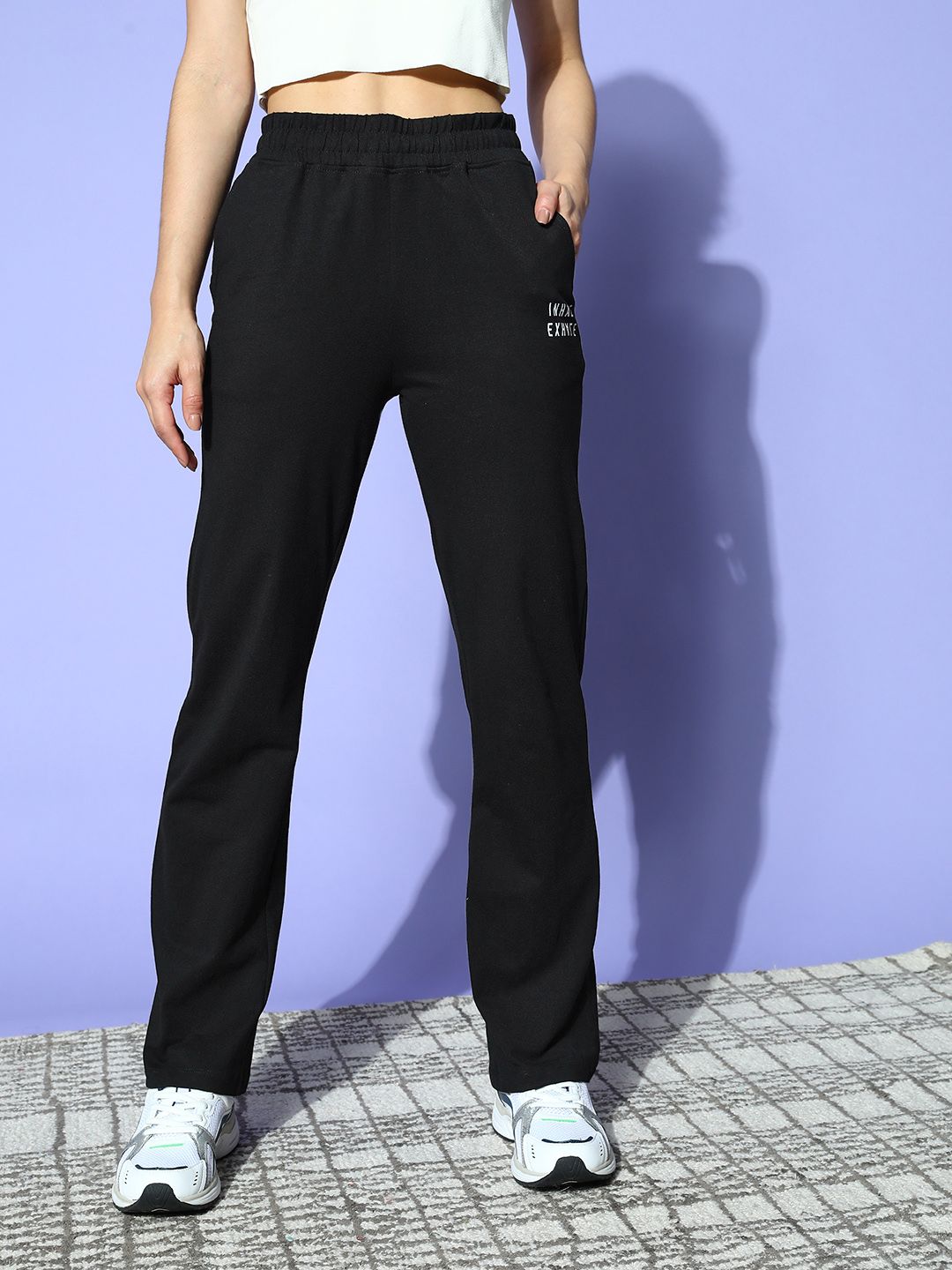 HRX by Hrithik Roshan Women Black Pure Cotton Solid Flare Fit Yoga Track Pants Price in India