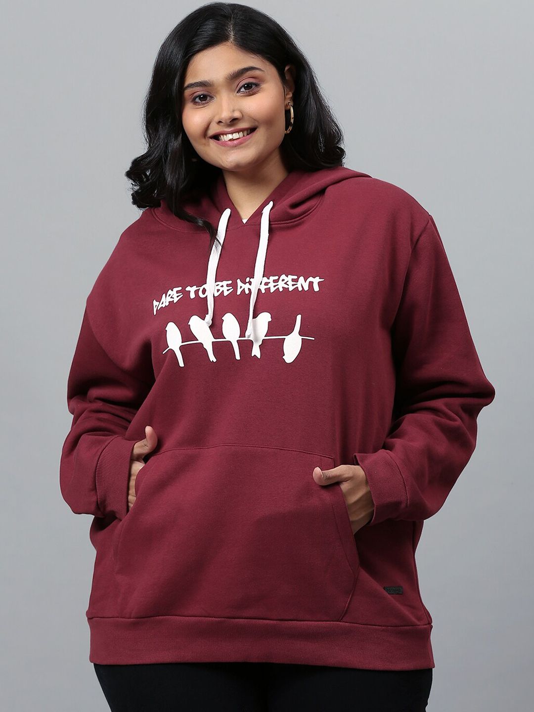 Instafab Plus Women Maroon Printed Hooded Sweatshirt Price in India