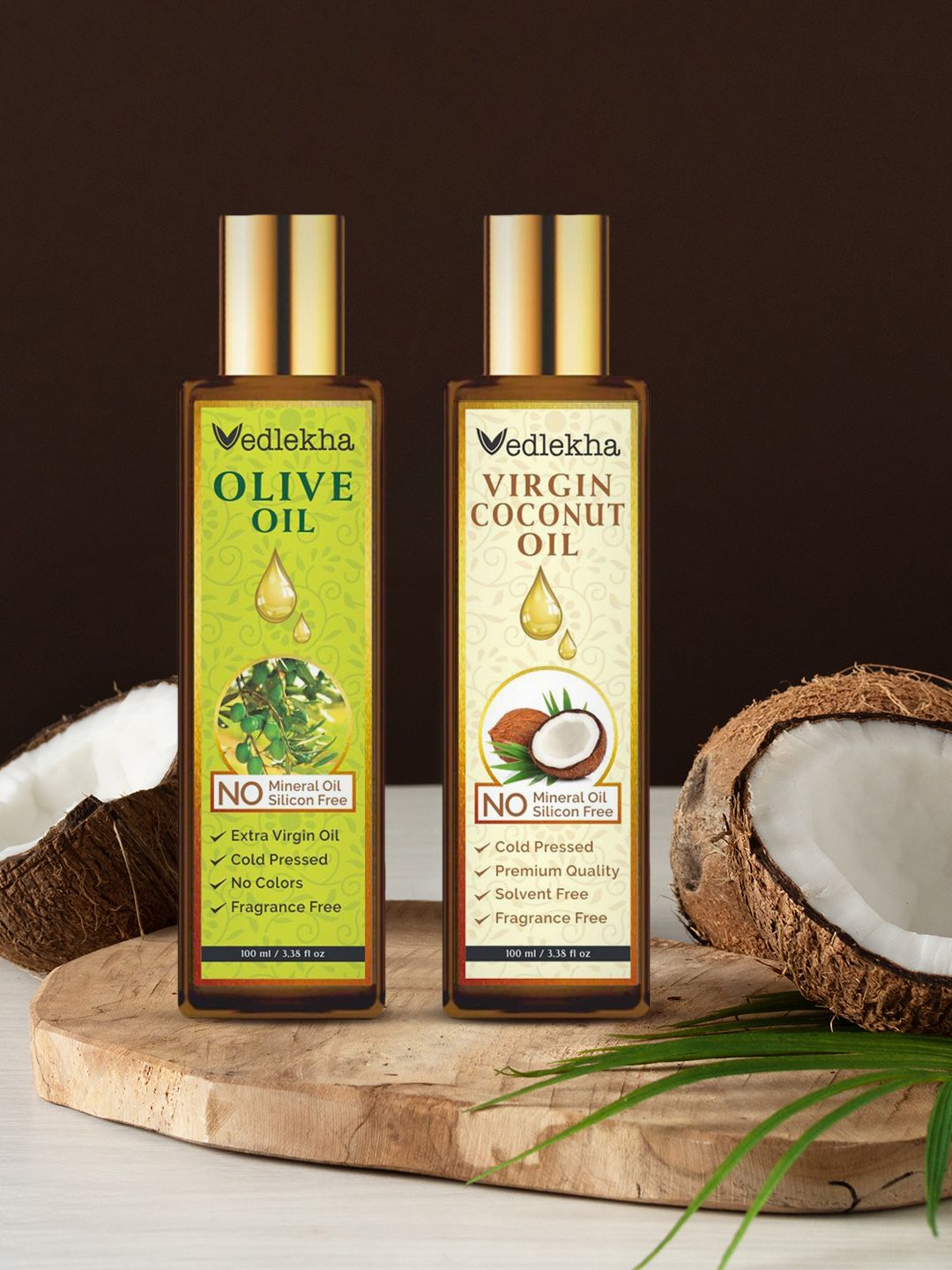 Vedlekha Set of 2 Olive & Virgin Coconut Fragrance Free Hair Oils - 100 ml Each Price in India