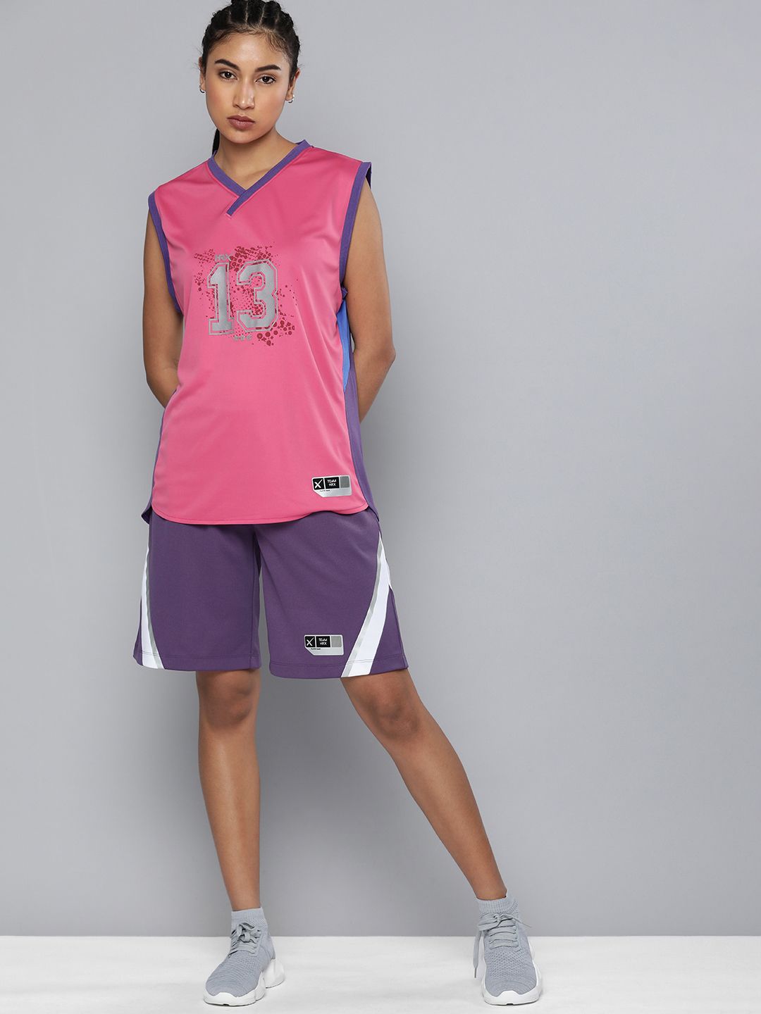 HRX By Hrithik Roshan Basketball Women Mulberry Purple Rapid-Dry Colourblock Shorts Price in India