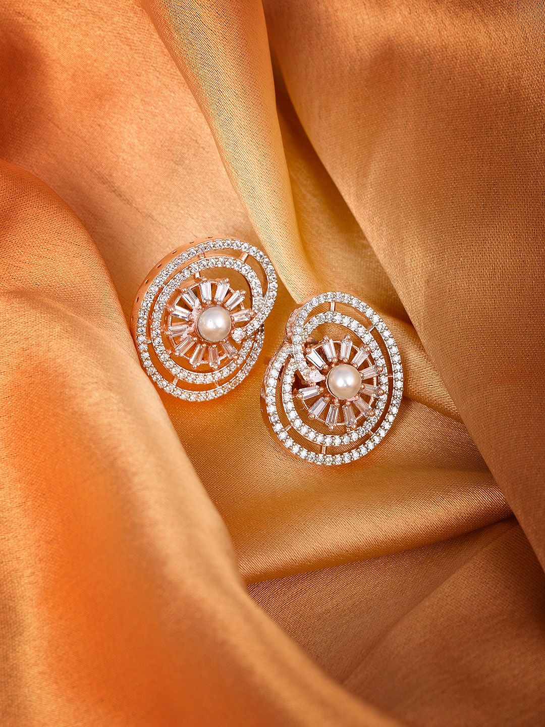 Saraf RS Jewellery White Rose Gold-Plated Contemporary Studs Earrings Price in India