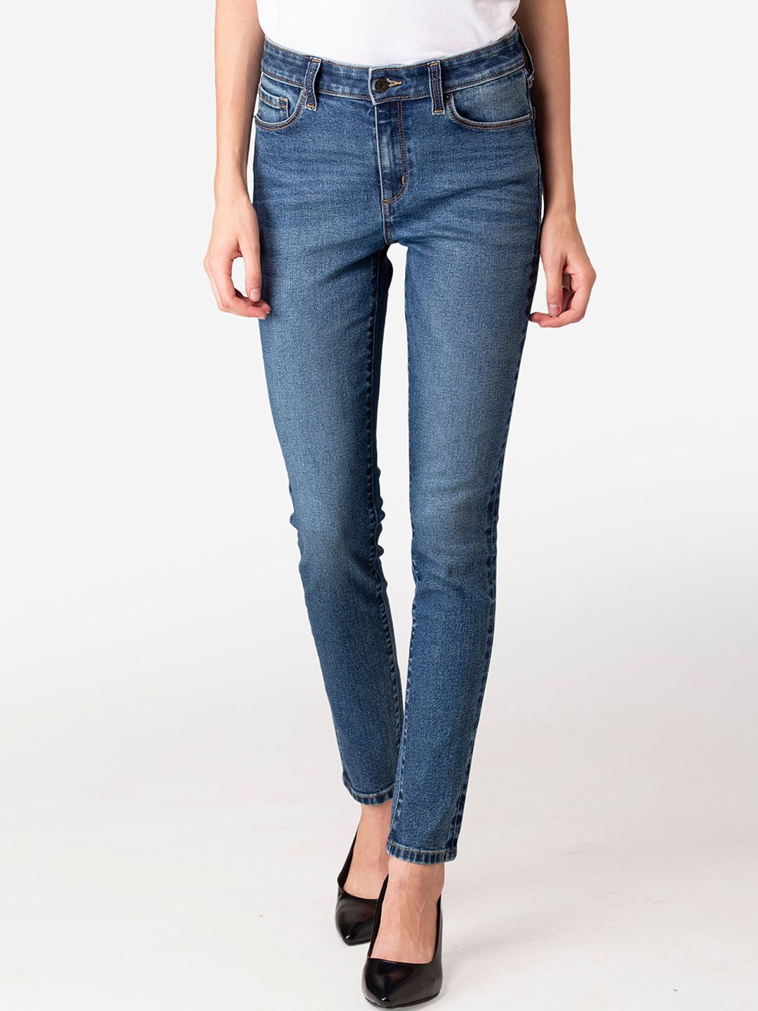 Mode by Red Tape Women Blue Skinny Fit Light Fade Jeans Price in India