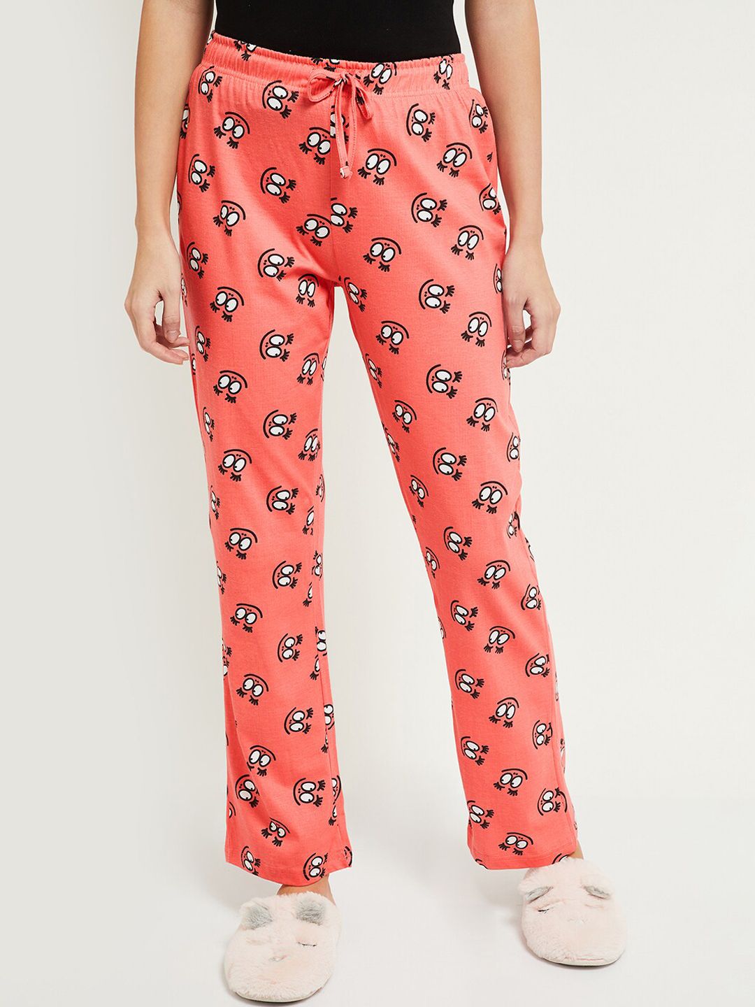 max Women Coral-Coloured & Black Printed Cotton Lounge Pants Price in India