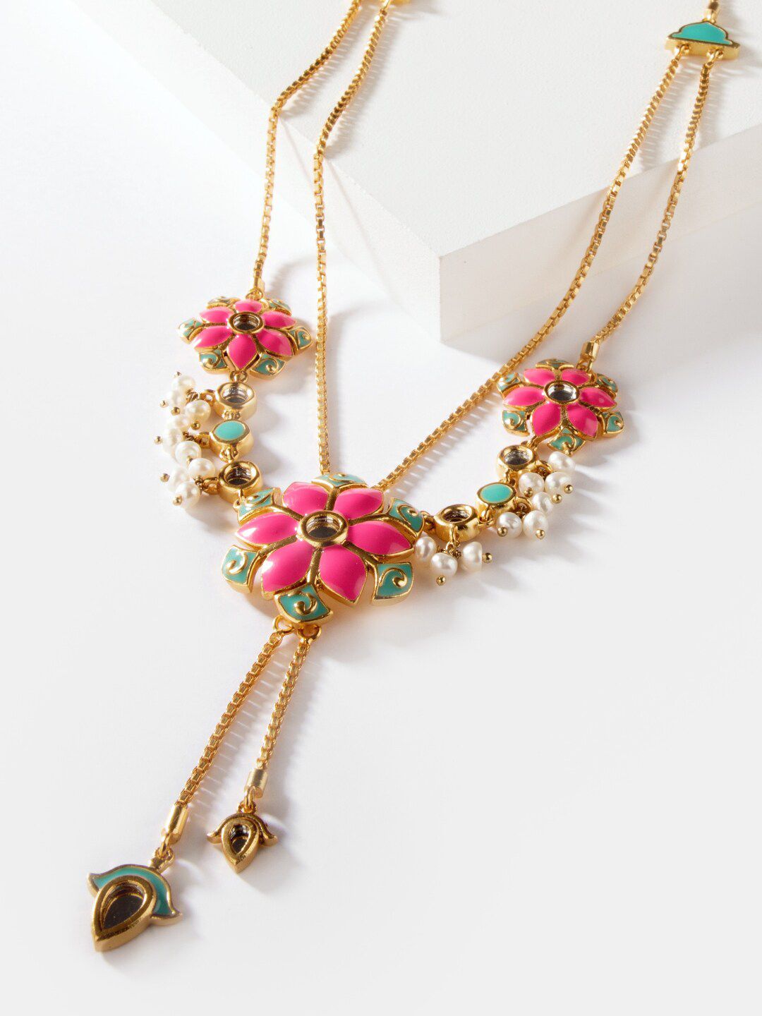 SHAYA Gold-Toned & Fuchsia Gold-Plated Necklace Price in India