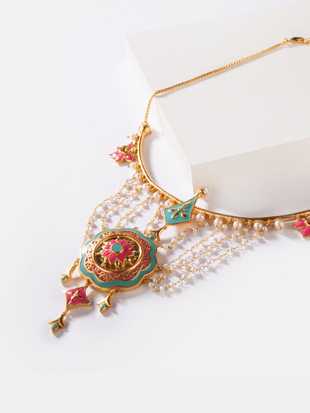 SHAYA Gold-Toned & Pink Enamelled Brass Gold-Plated Necklace Price in India