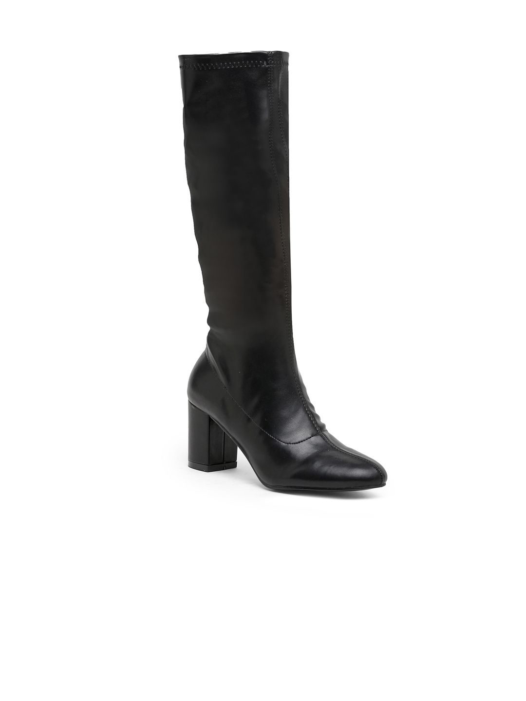 Flat n Heels Women Black Solid Block Heeled Boots Price in India