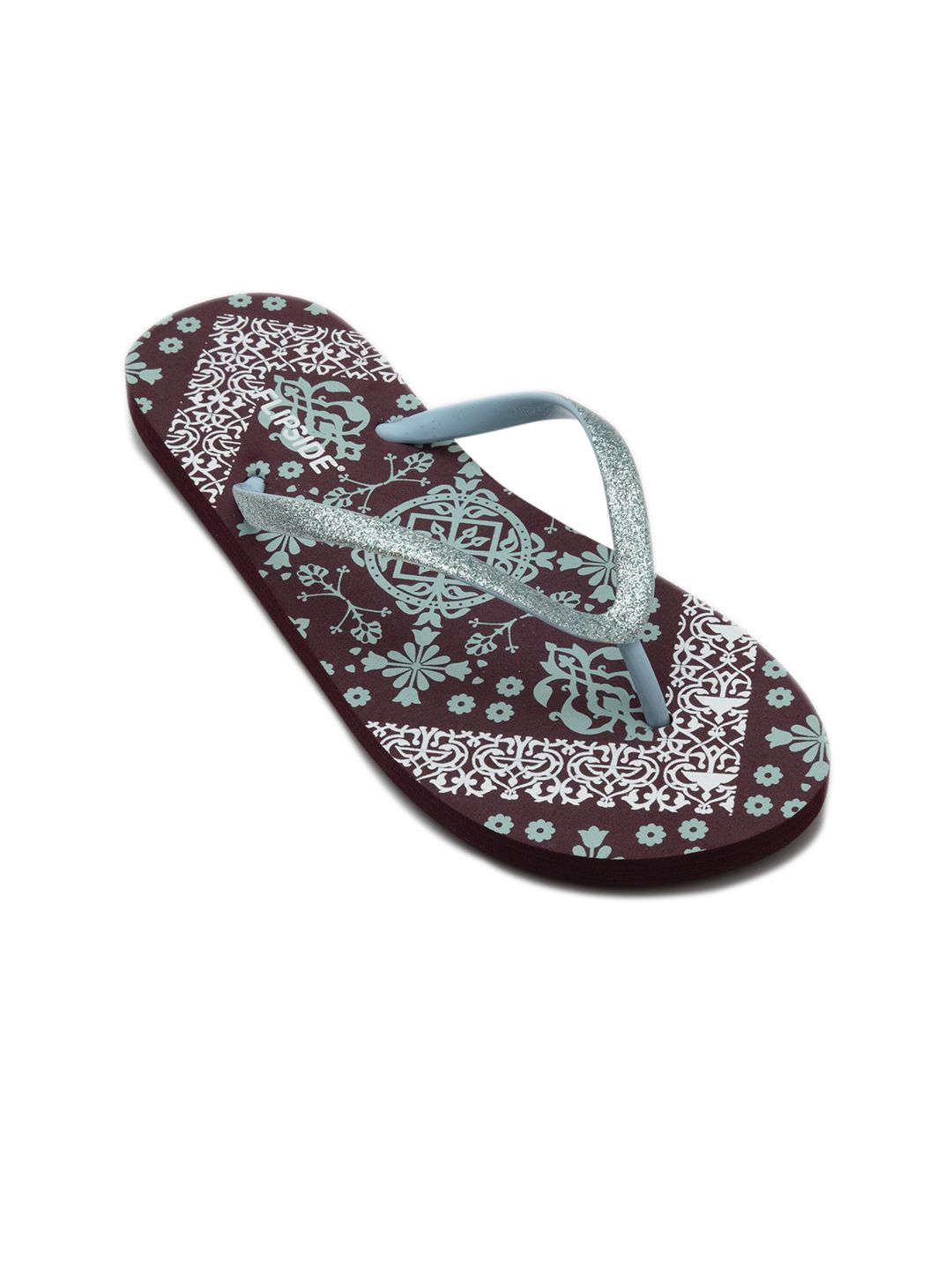 Flipside Women Maroon & Green Printed Rubber Thong Flip-Flops Price in India