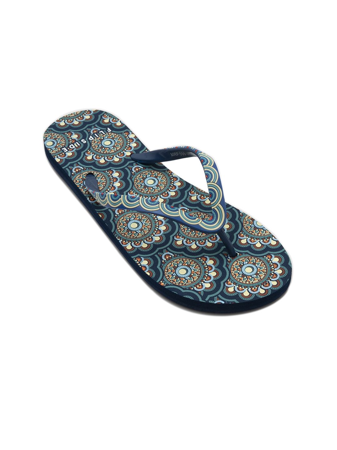 Flipside Women Green & Navy Blue Floral Printed Rubber Thong Flip-Flops Price in India