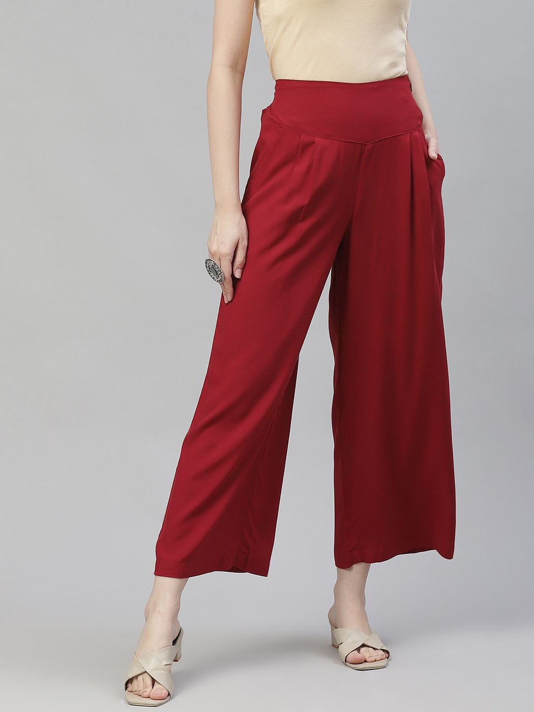 Cottinfab Women Maroon Wide Leg Palazzos Price in India