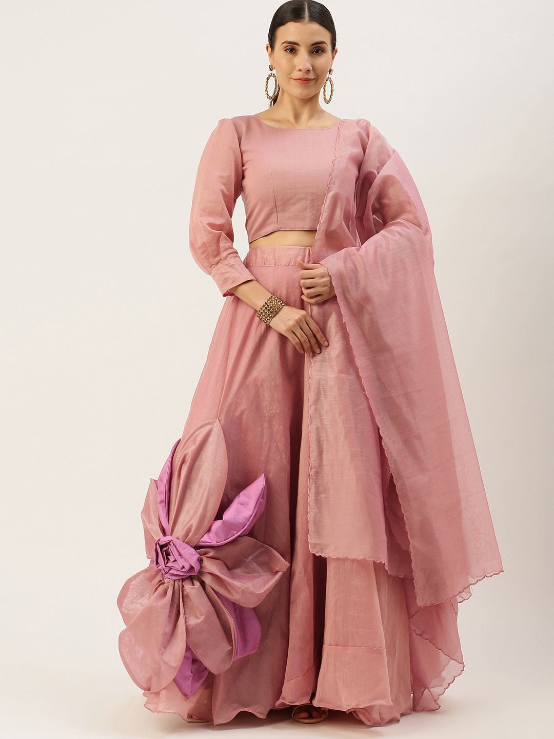 LOOKNBOOK ART Pink Patchwork Semi-Stitched Lehenga & Unstitched Blouse With Dupatta Price in India