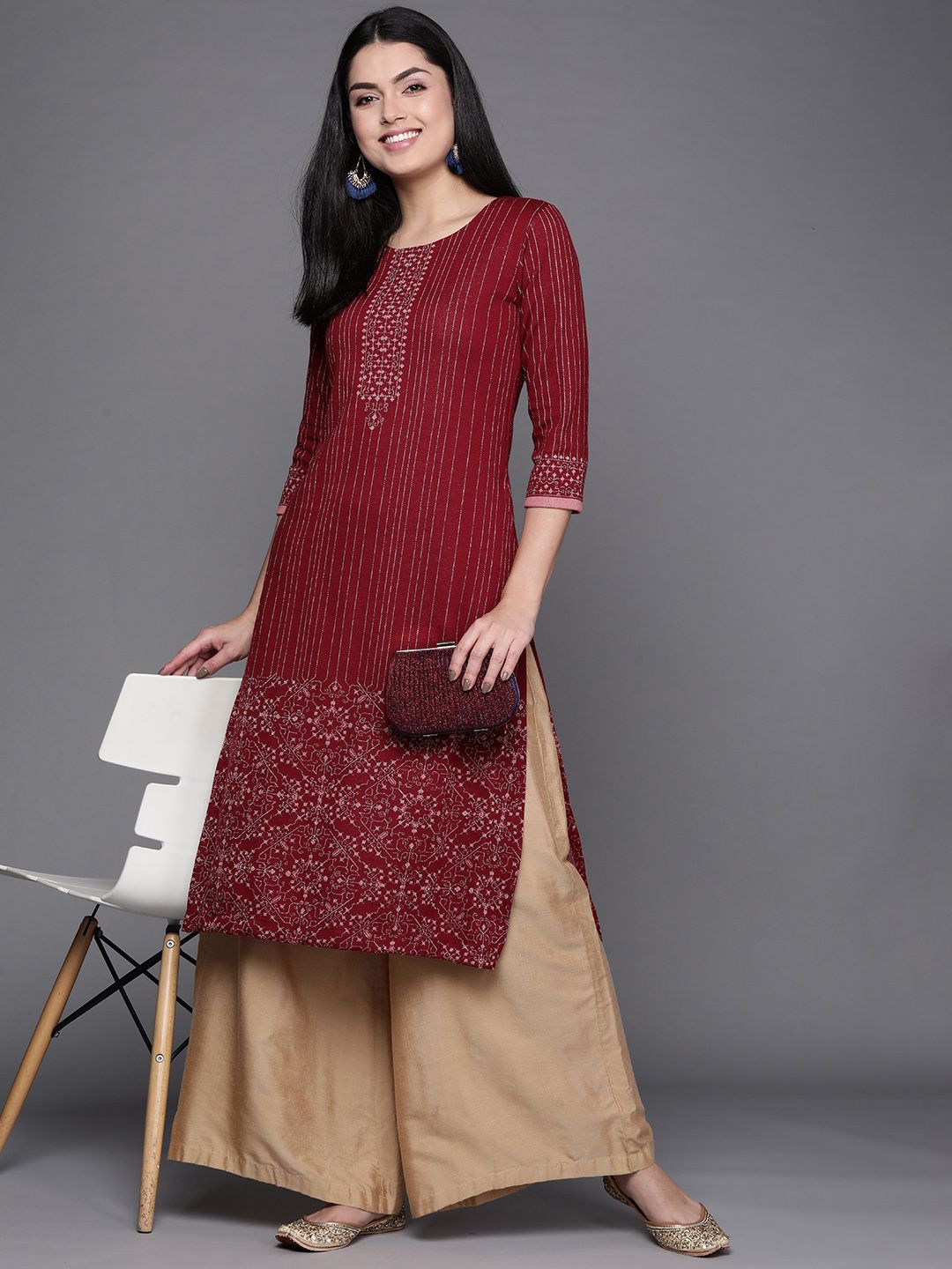 Biba Women Maroon Printed Kurta Price in India