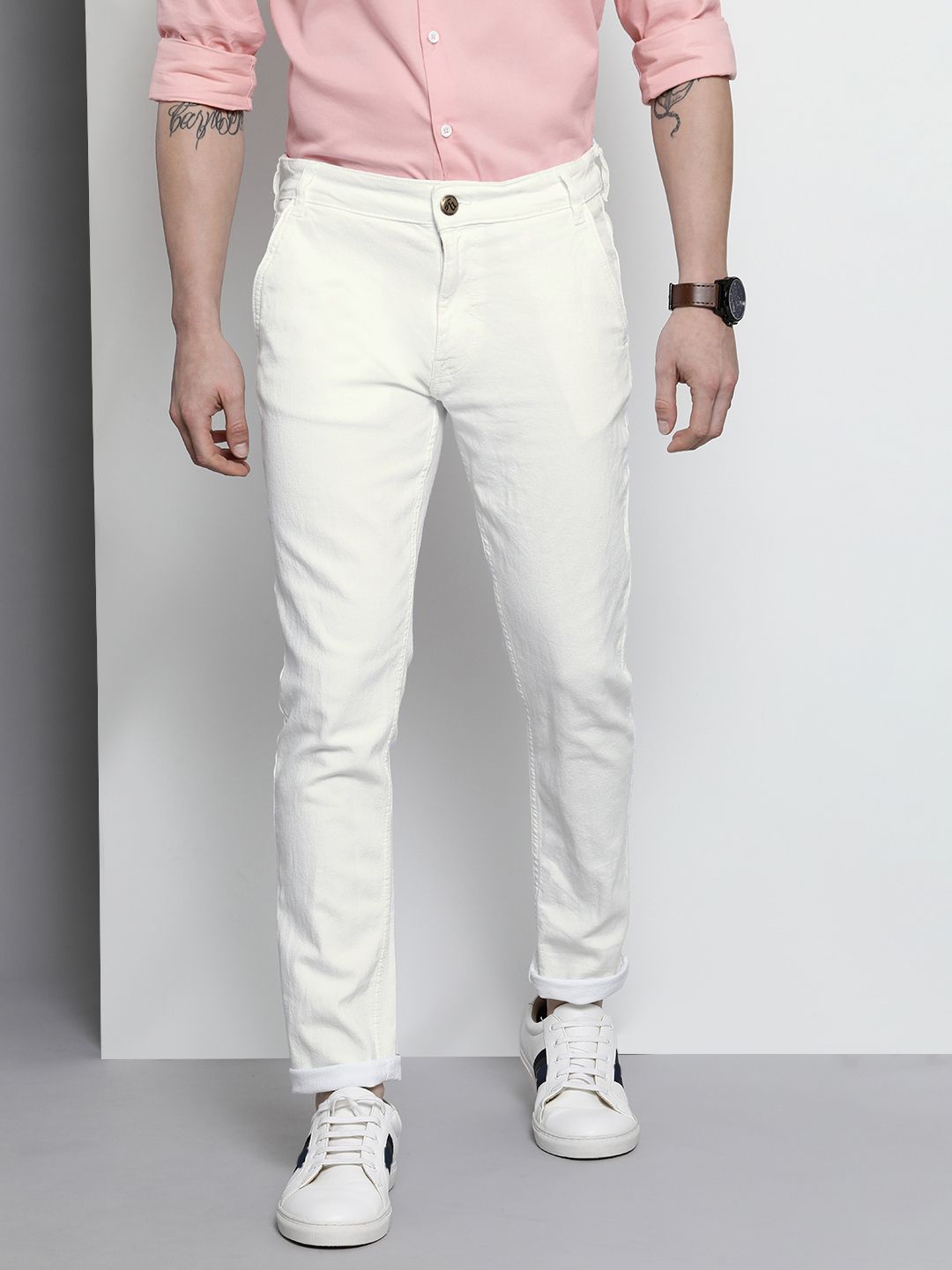 The Indian Garage Co The Indian Garage Co Men White Slim Fit Stretchable Jeans