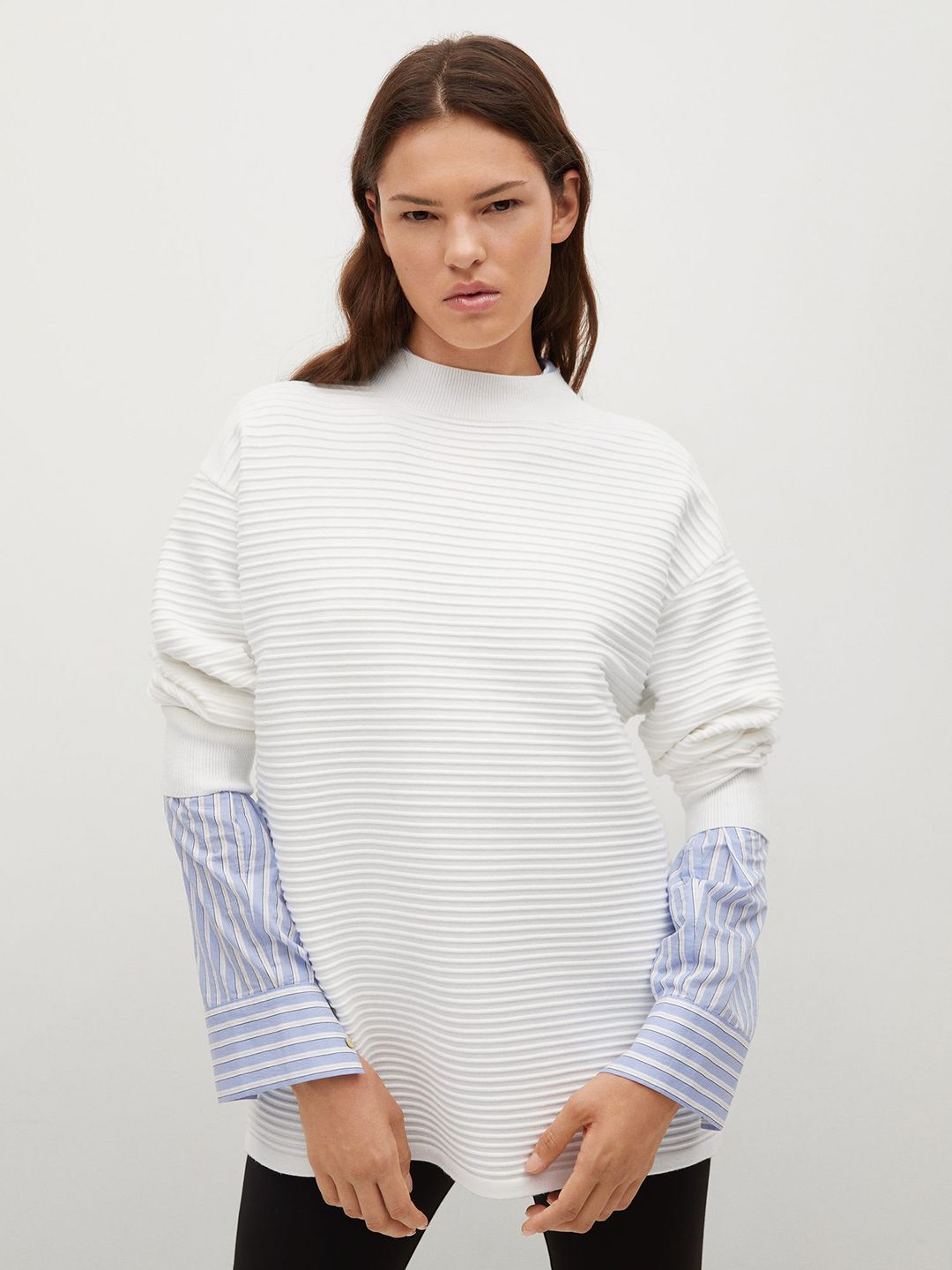 MANGO Women White Striped Pullover Price in India