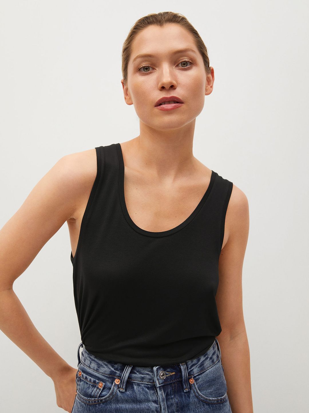 MANGO Women Black Solid T-shirt