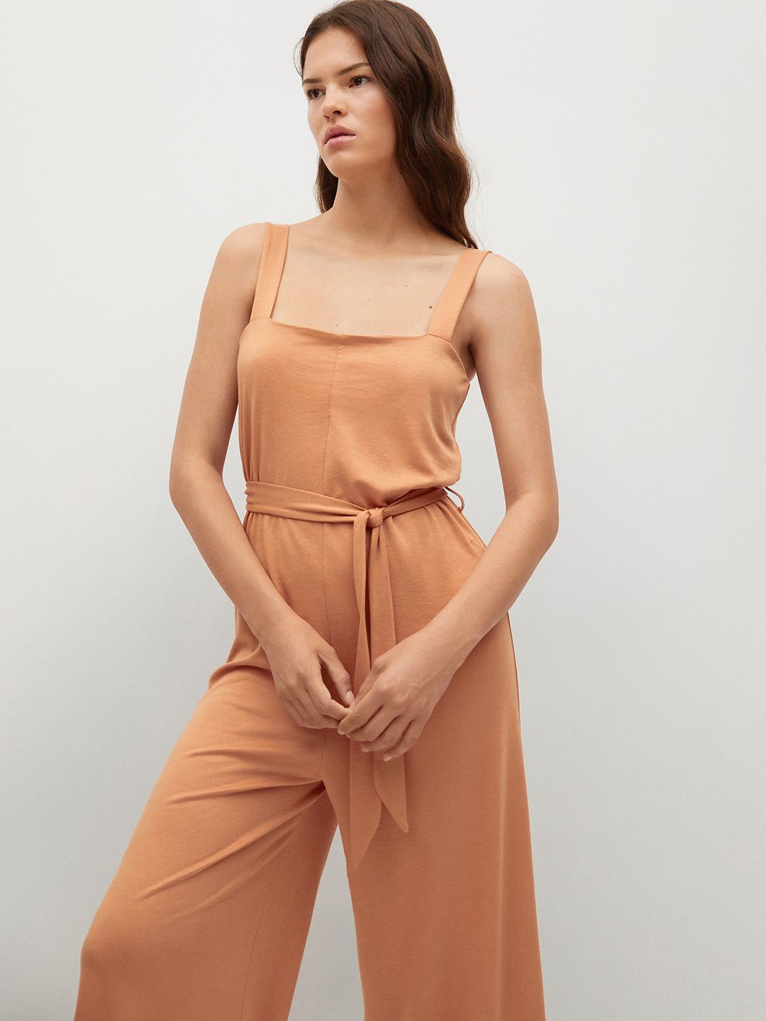 MANGO Rust Orange Basic Jumpsuit Price in India