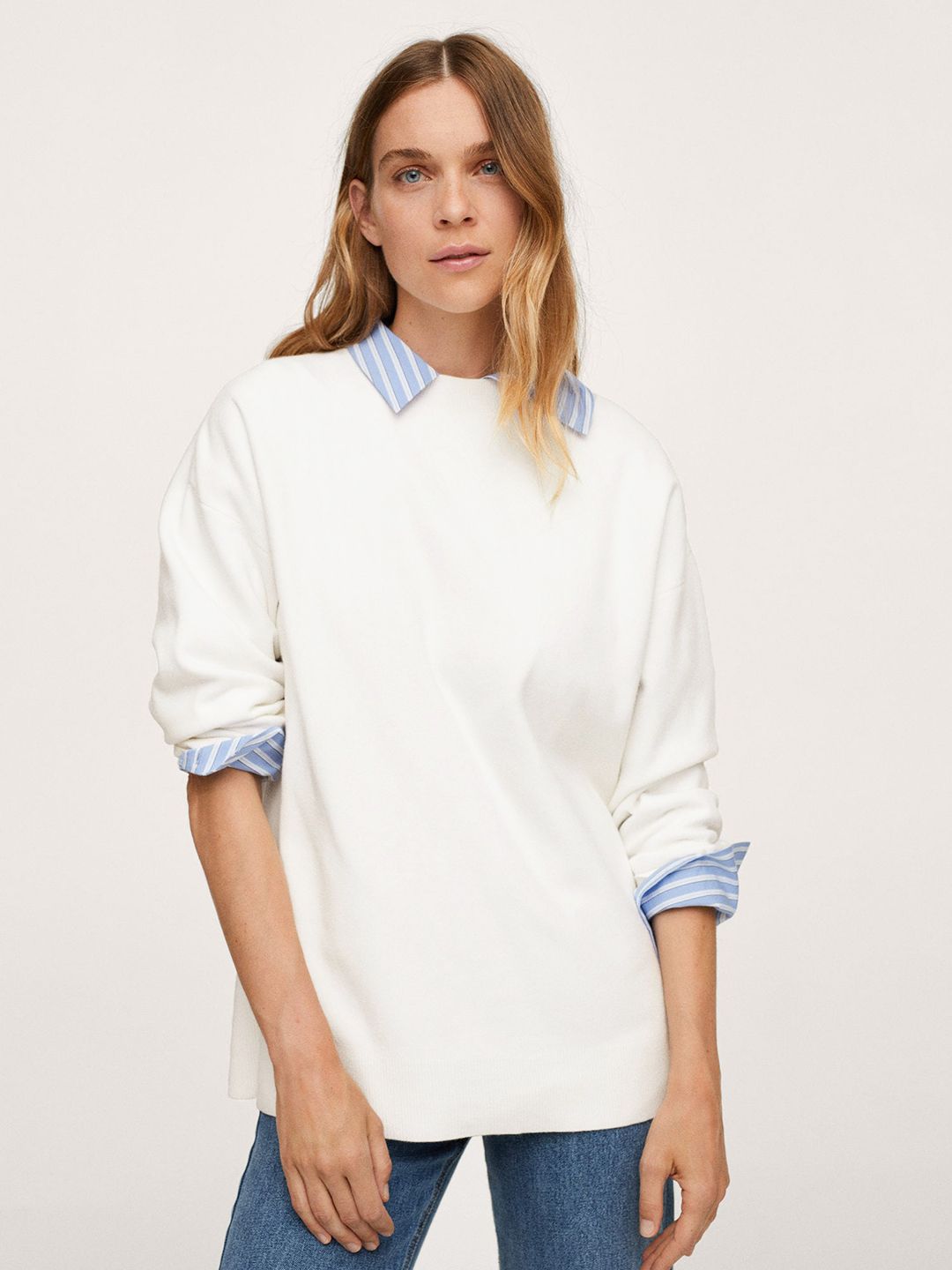 MANGO Women White Solid Pullover Price in India