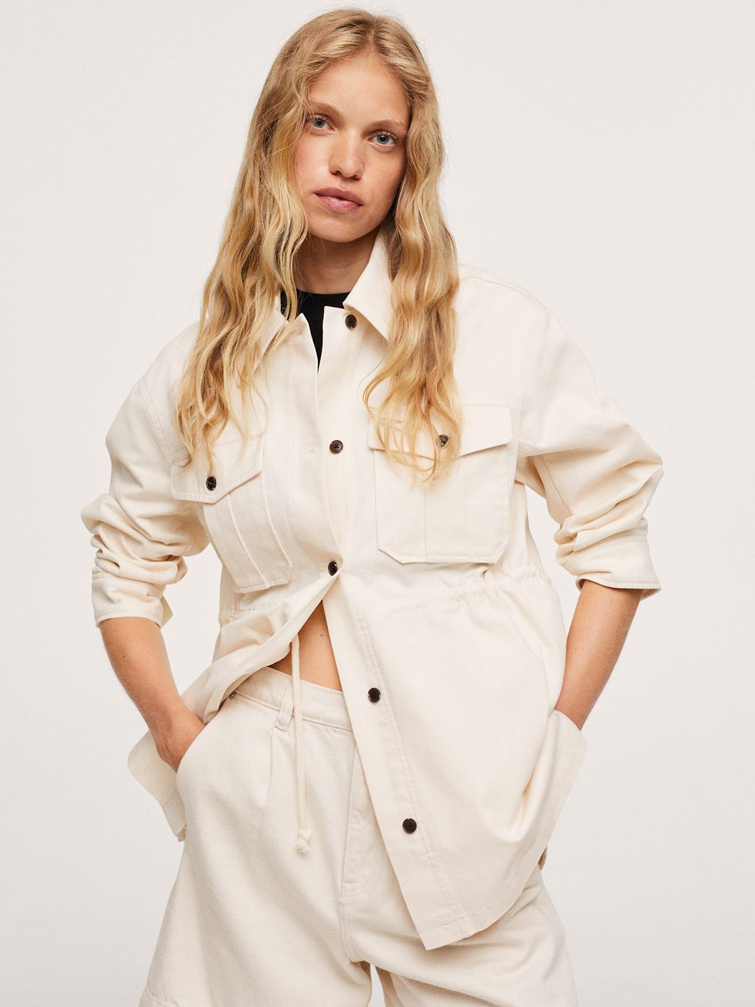 MANGO Women Beige Solid Casual Shirt