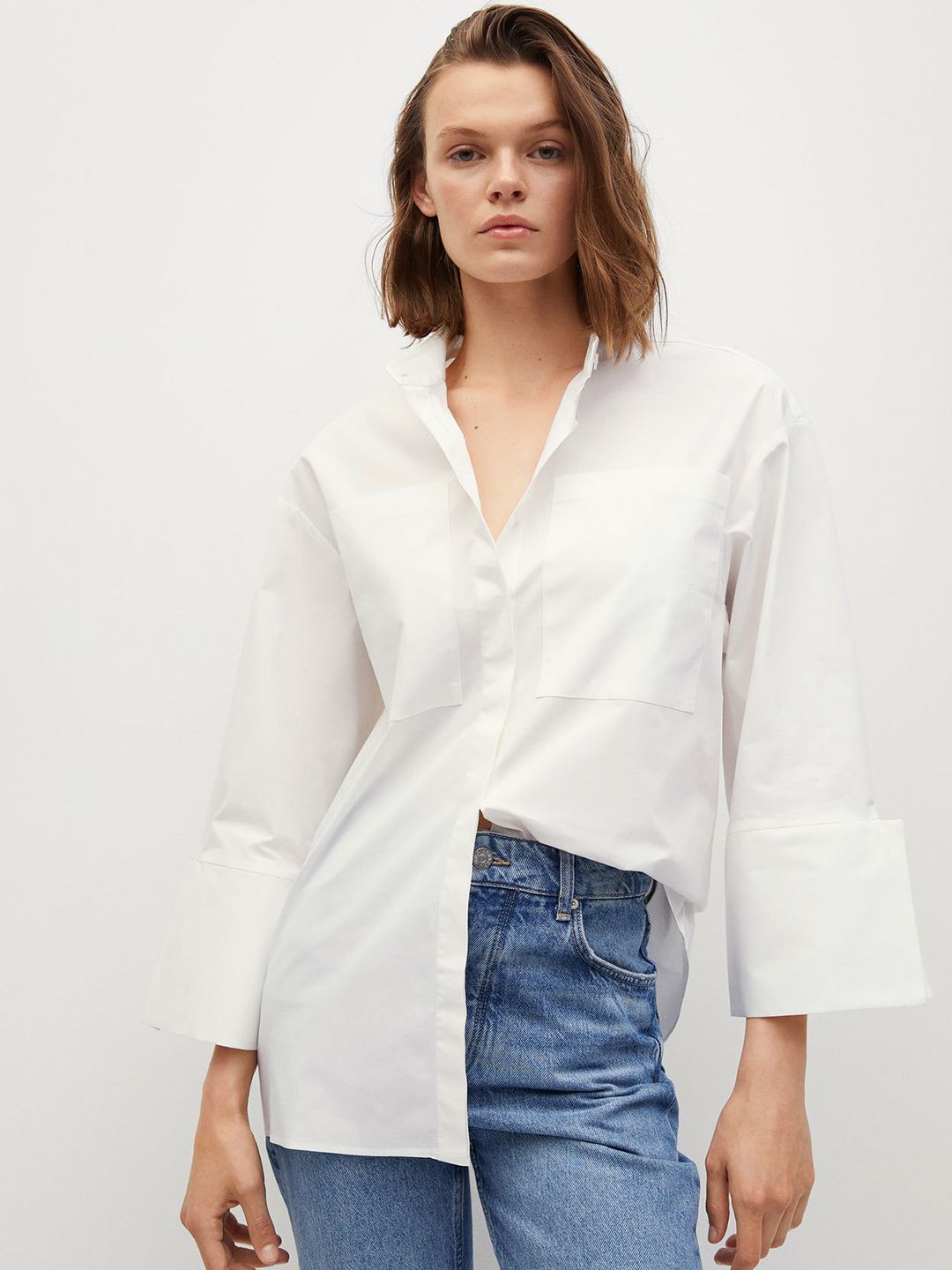 MANGO Women White Solid Casual Shirt