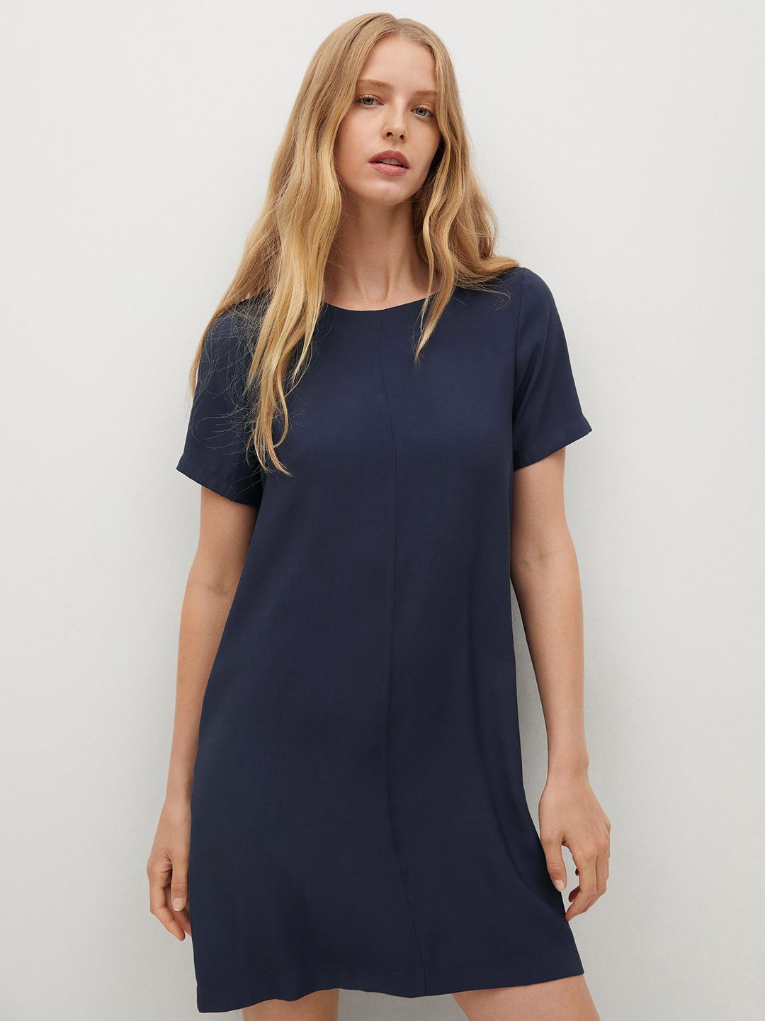 MANGO Women Navy Blue Solid T-shirt Dress Price in India