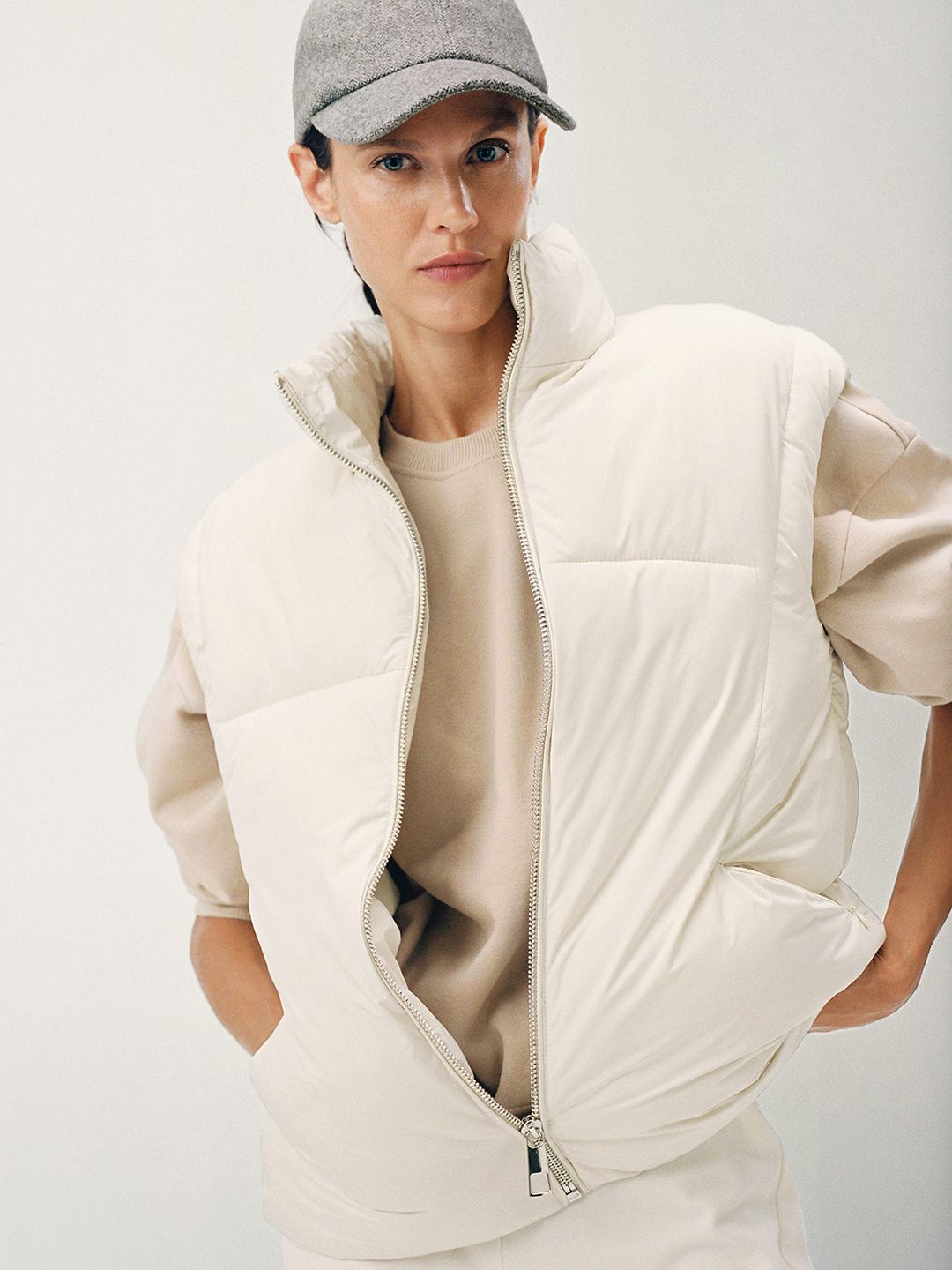 MANGO Women Cream-Coloured Padded Jacket Price in India