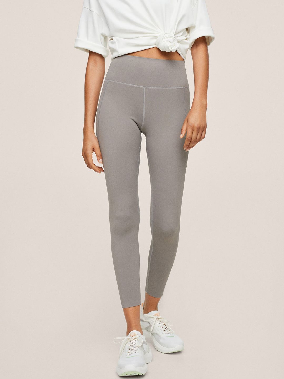 MANGO Women Grey Solid Ankle Length Tights Price in India