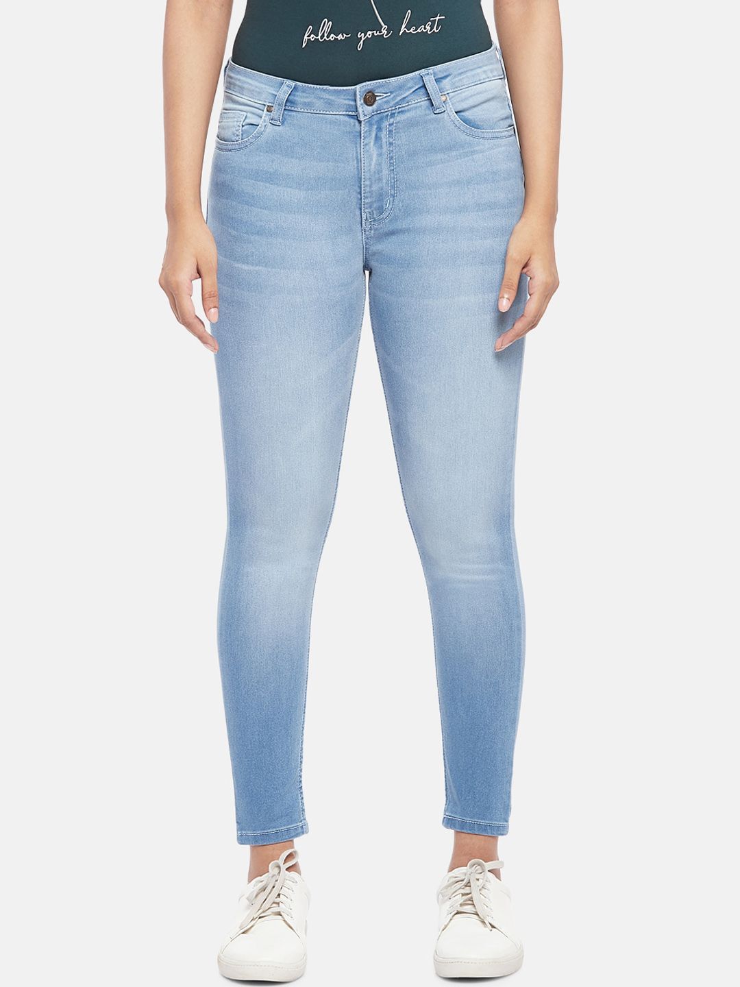 People Women Blue Slim Fit Light Fade Jeans