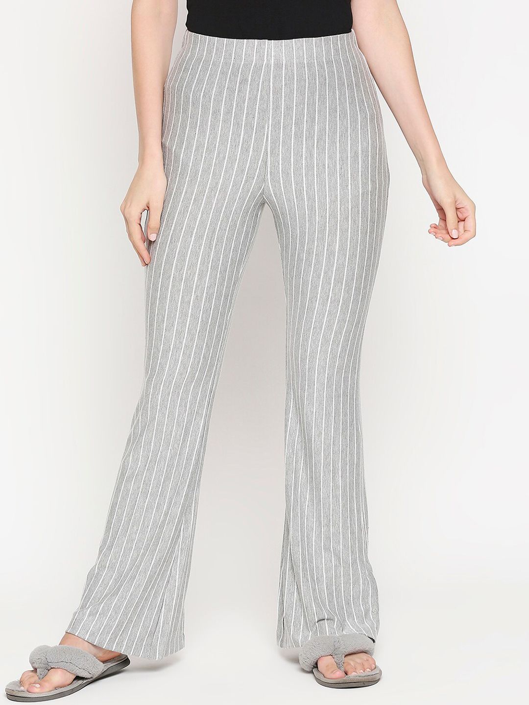 inocenCia Women Grey Striped Lounge Pants Price in India