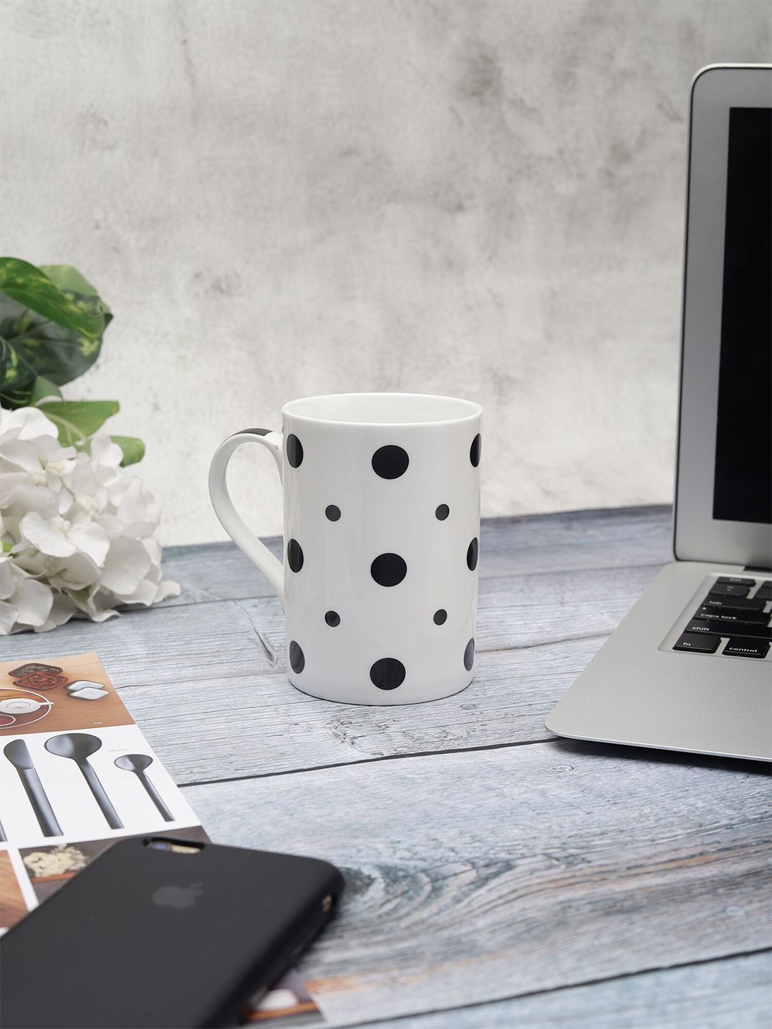 CLAY CRAFT White & Black Floral Printed Ceramic Glossy Mug Price in India