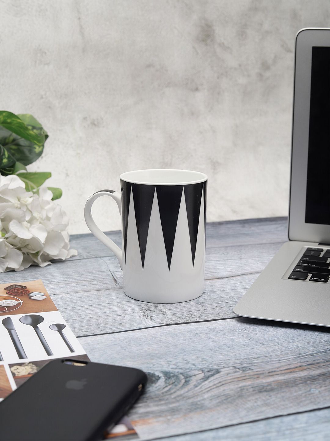 CLAY CRAFT White & Black Printed Ceramic Glossy Mug Price in India