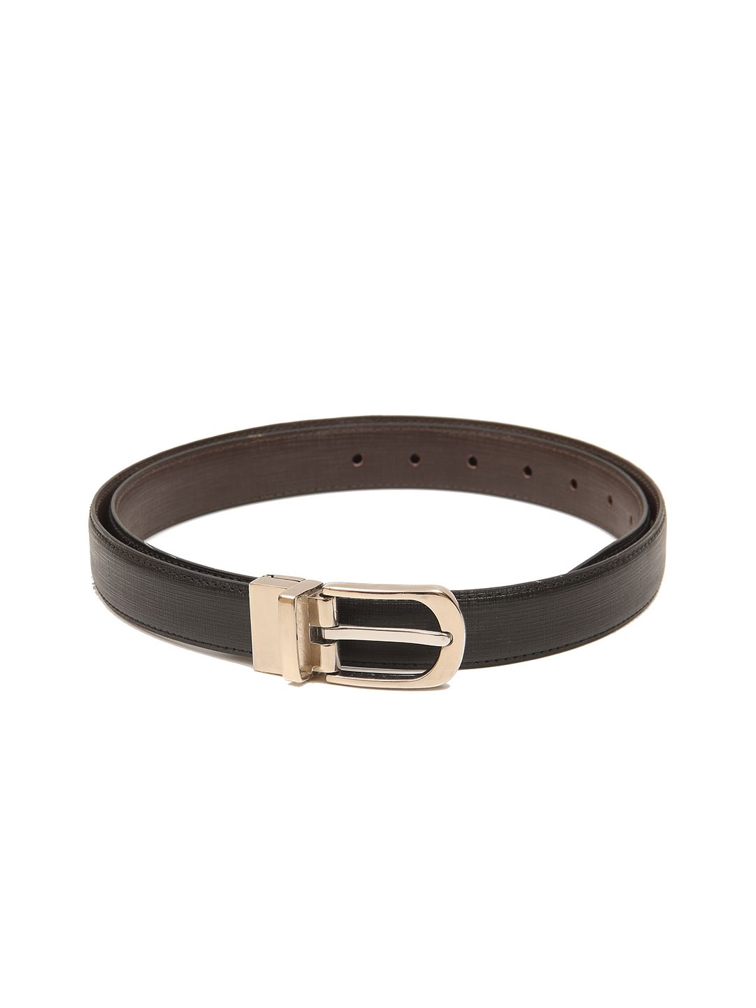 Calvadoss Women Black & Brown Textured Reversible Formal Belt Price in India