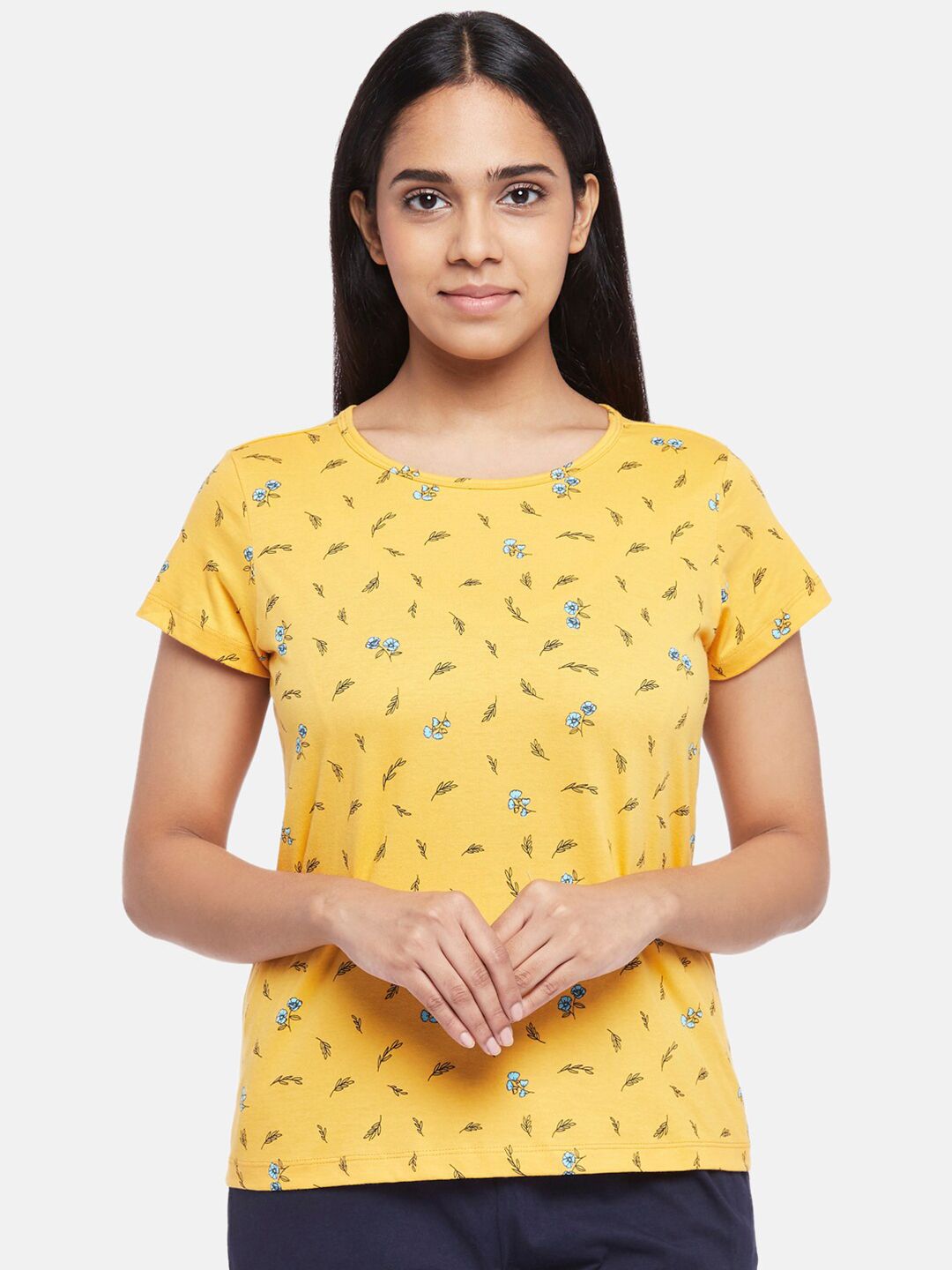 Dreamz by Pantaloons Women Mustard Yellow Regular Lounge tshirt Price in India