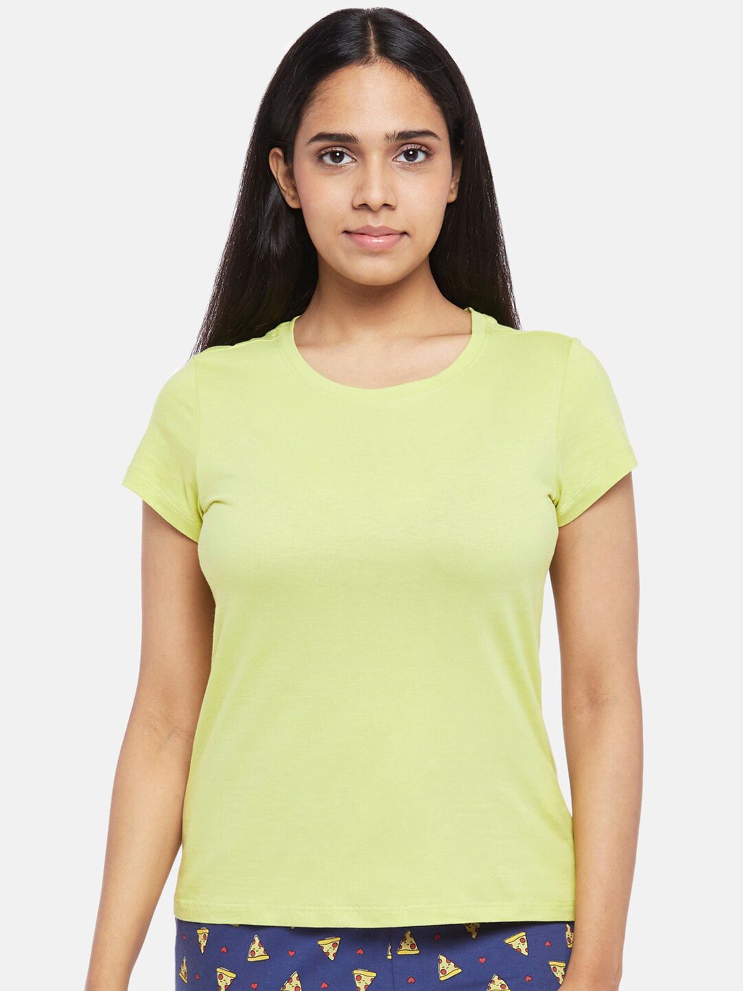 Dreamz by Pantaloons Women Lime Green Cotton Regular Lounge tshirt Price in India