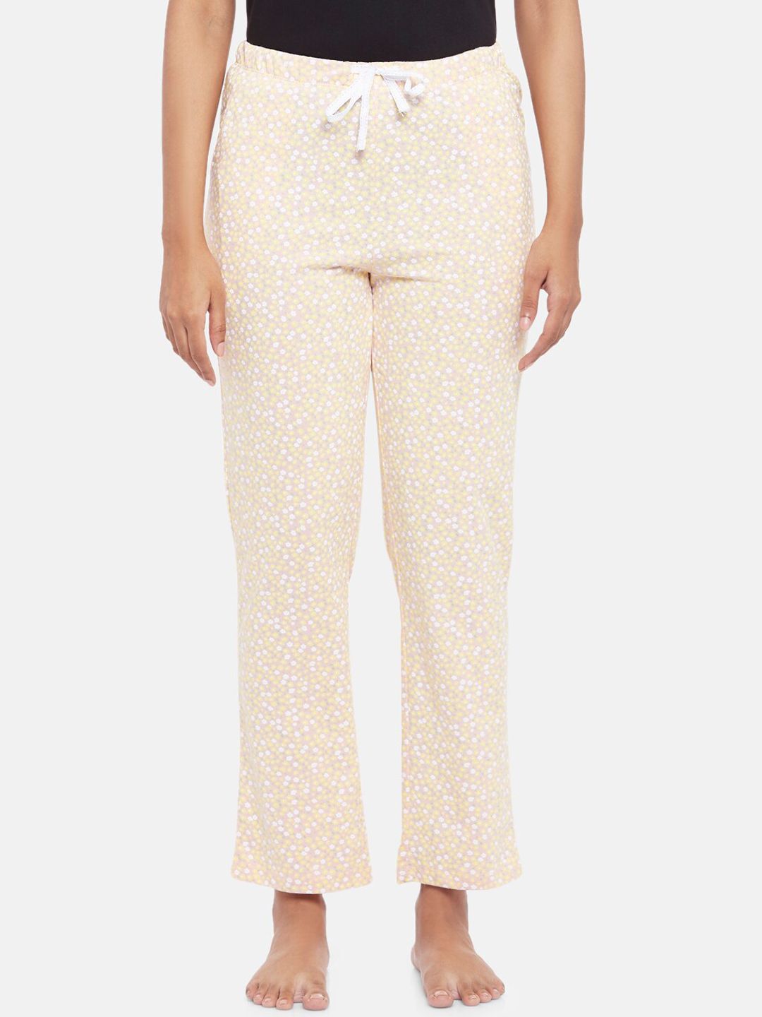 Dreamz by Pantaloons Women Yellow Printed Pure Cotton Lounge Pants Price in India
