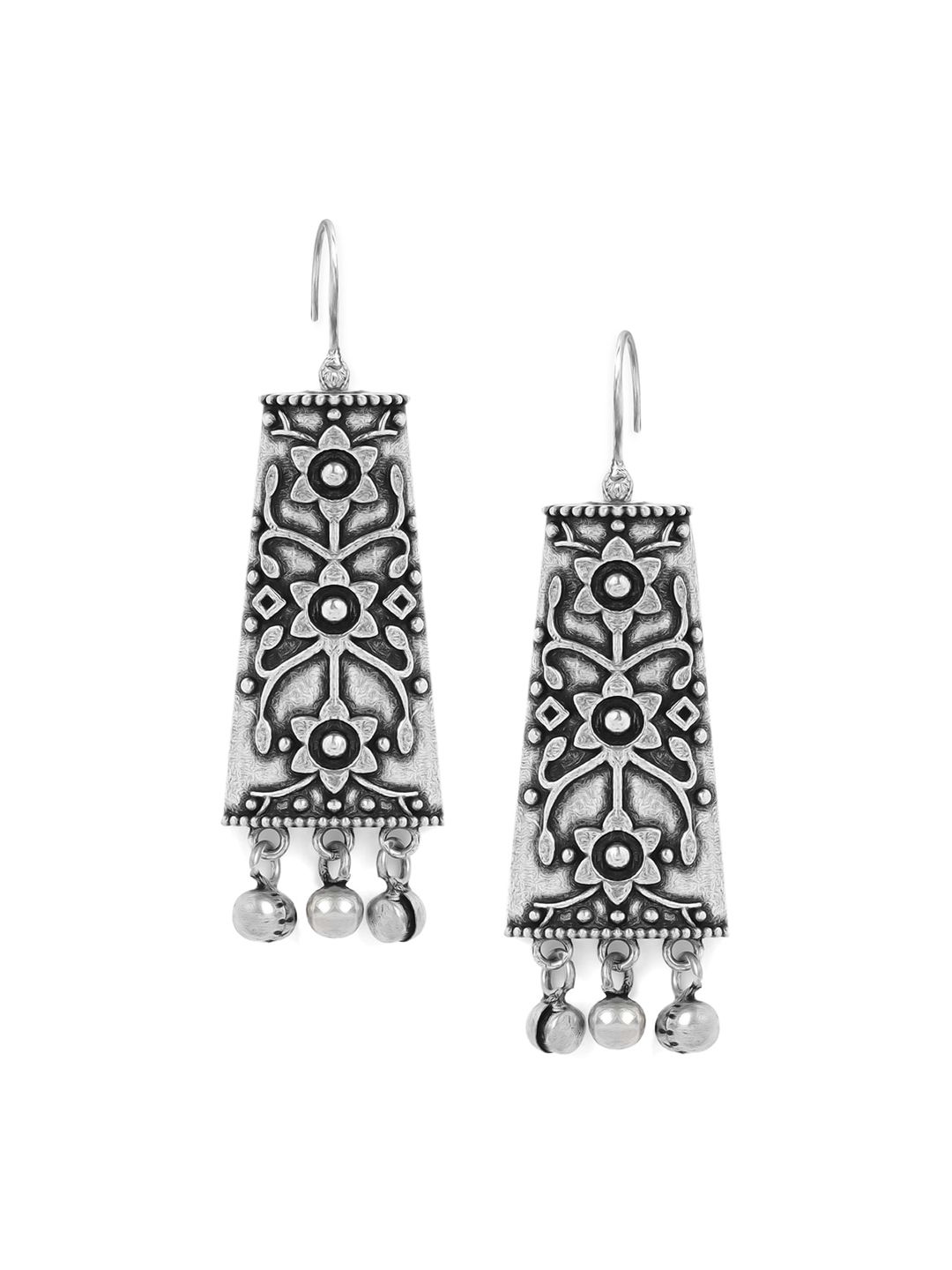 Anouk Silver-Toned & Silver-Plated Contemporary Drop Earrings Price in India