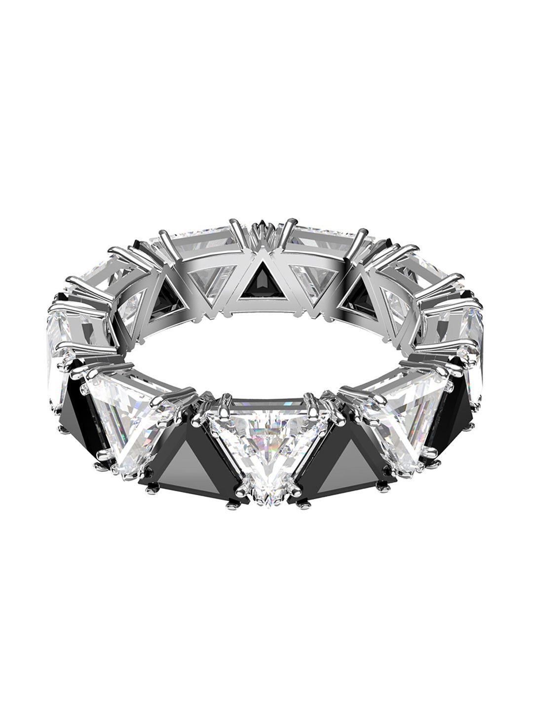 SWAROVSKI Black & White Rhodium Plated & Black Crystals Studded Ring Price in India