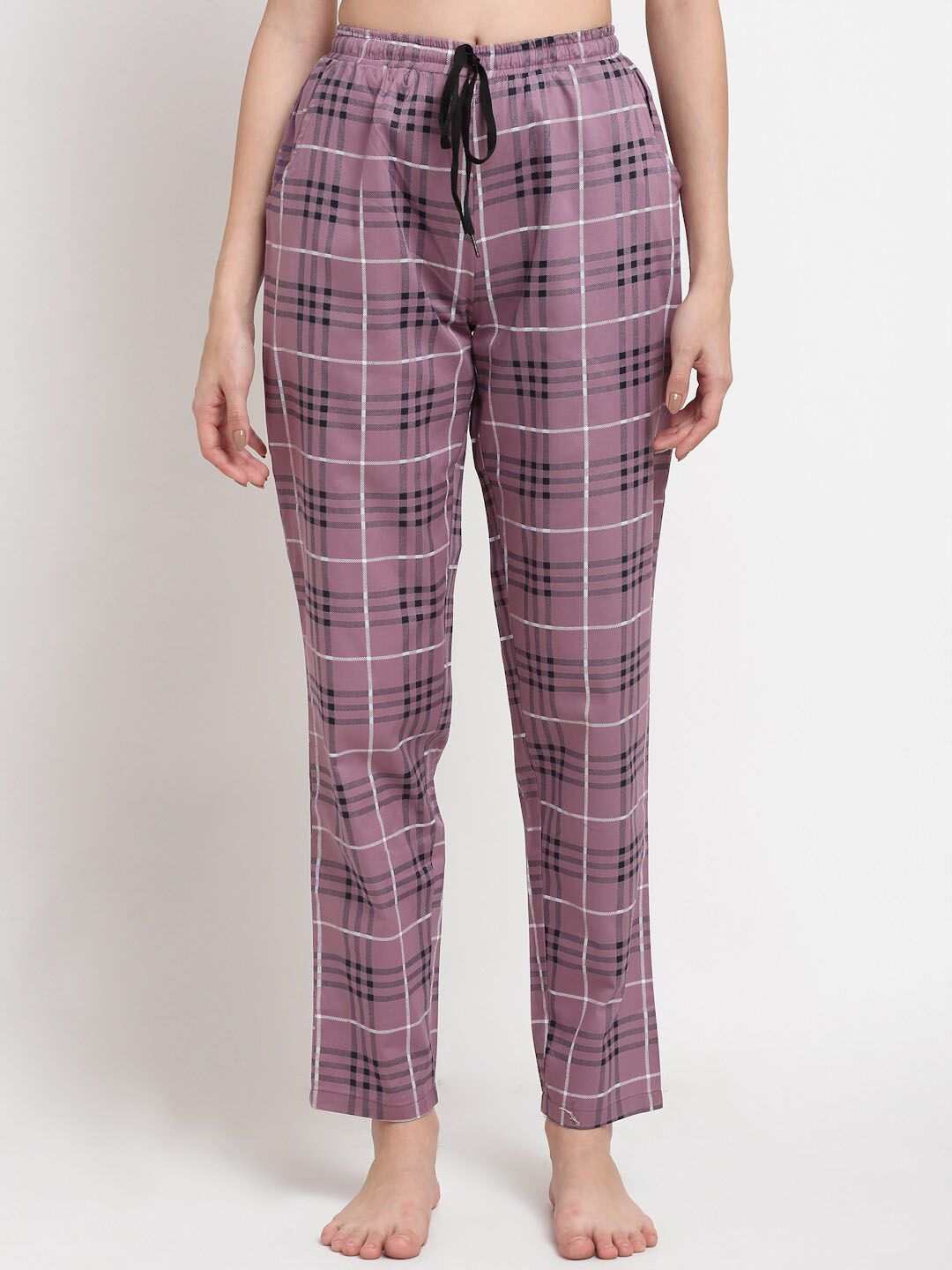 Claura Women Purple Checked Cotton Lounge Pant Price in India