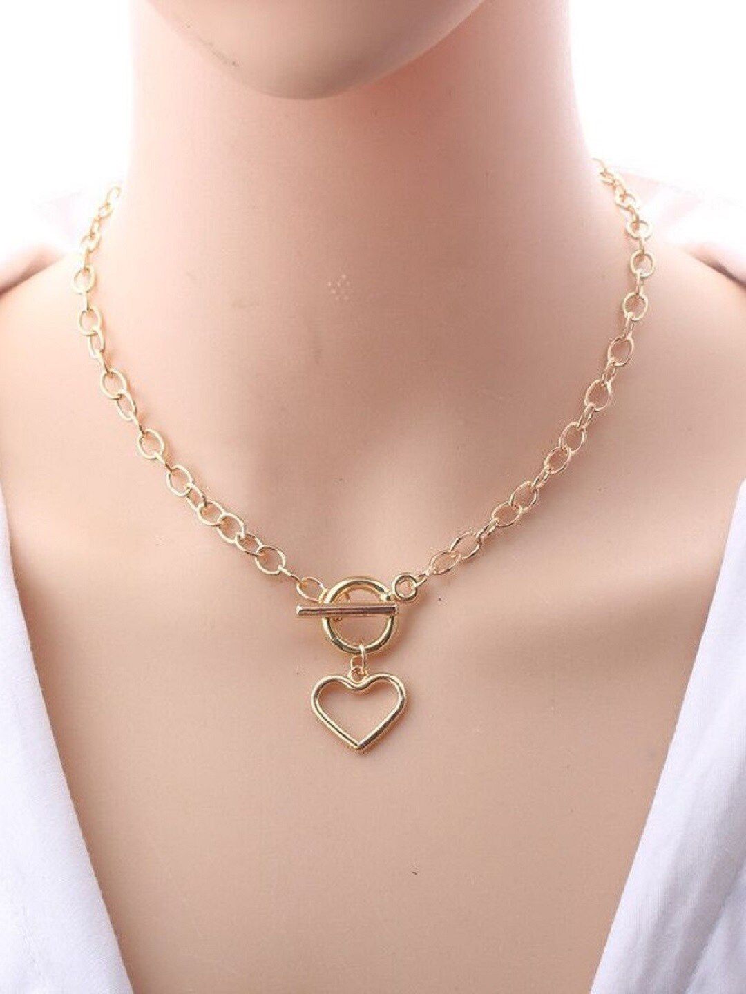 OOMPH Women Gold Tone Link Chain with Heart Necklace Price in India