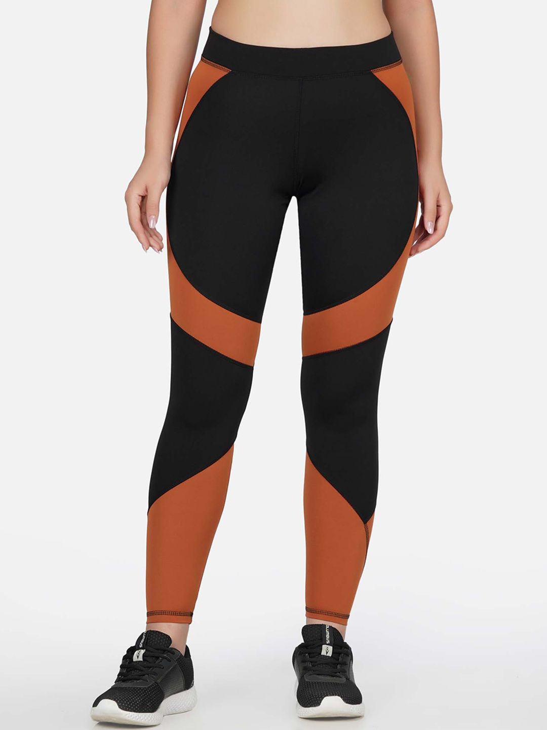 NEU LOOK FASHION Women Black & Rust Orange Colourblocked Tights Price in India