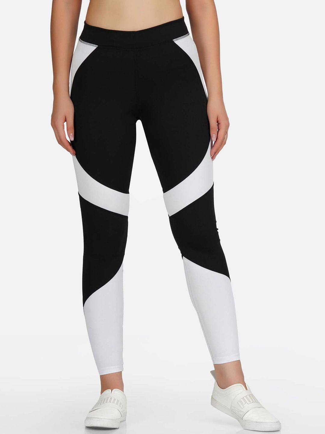 NEU LOOK FASHION Women Black & White Colourblocked Tights Price in India