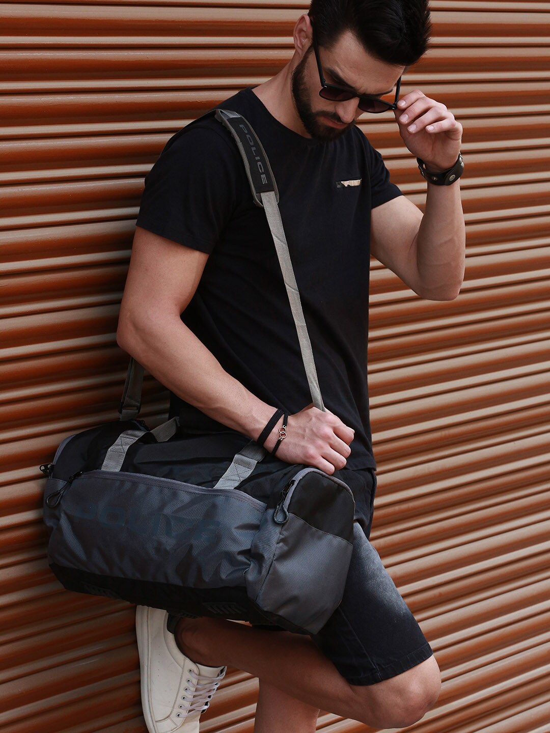 Police Black & Grey Solid Duffel Bag Price in India