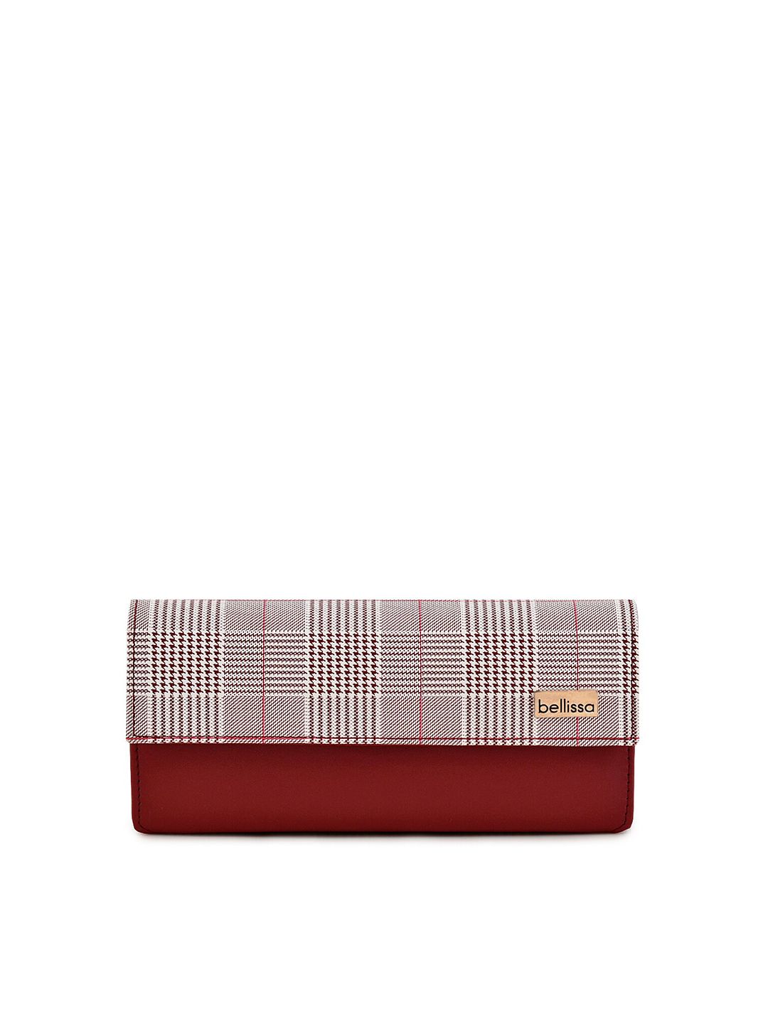 Bellissa Women Maroon & White Checked PU Three-Fold Wallet Price in India