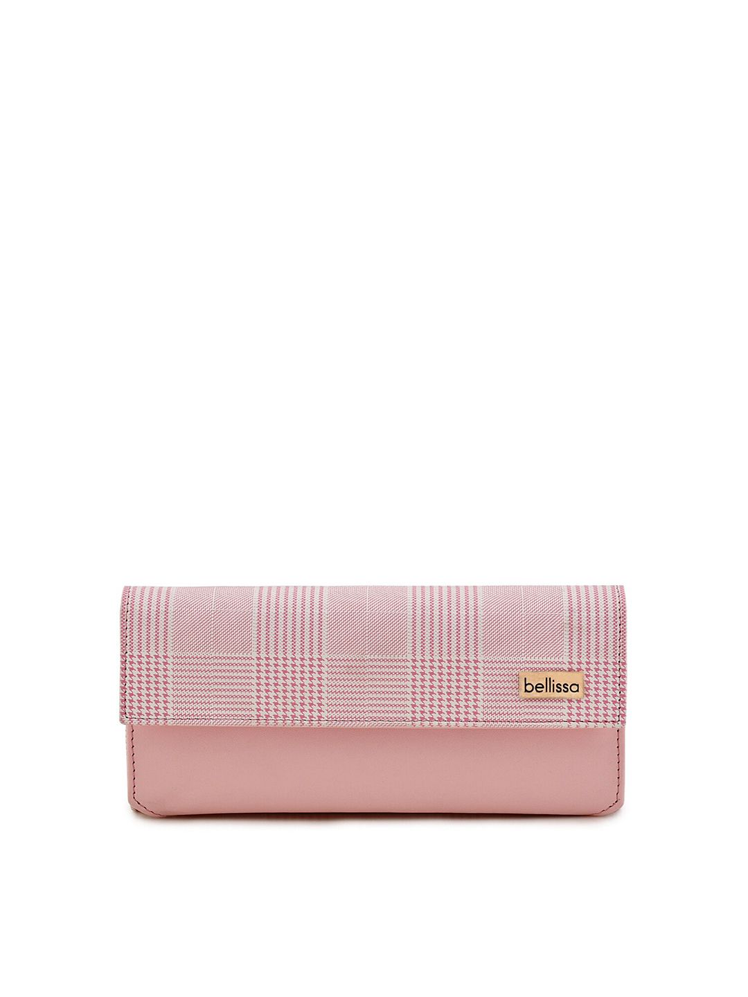 Bellissa Women Pink & White Checked Zip Detail PU Two Fold Wallet Price in India