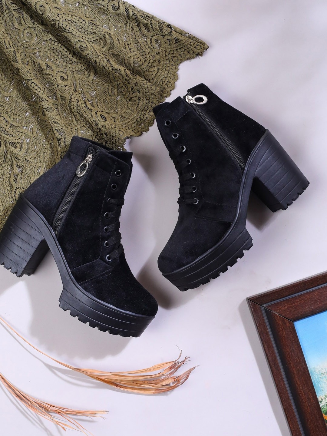 LONDON STEPS Black Block Heeled Boots Price in India