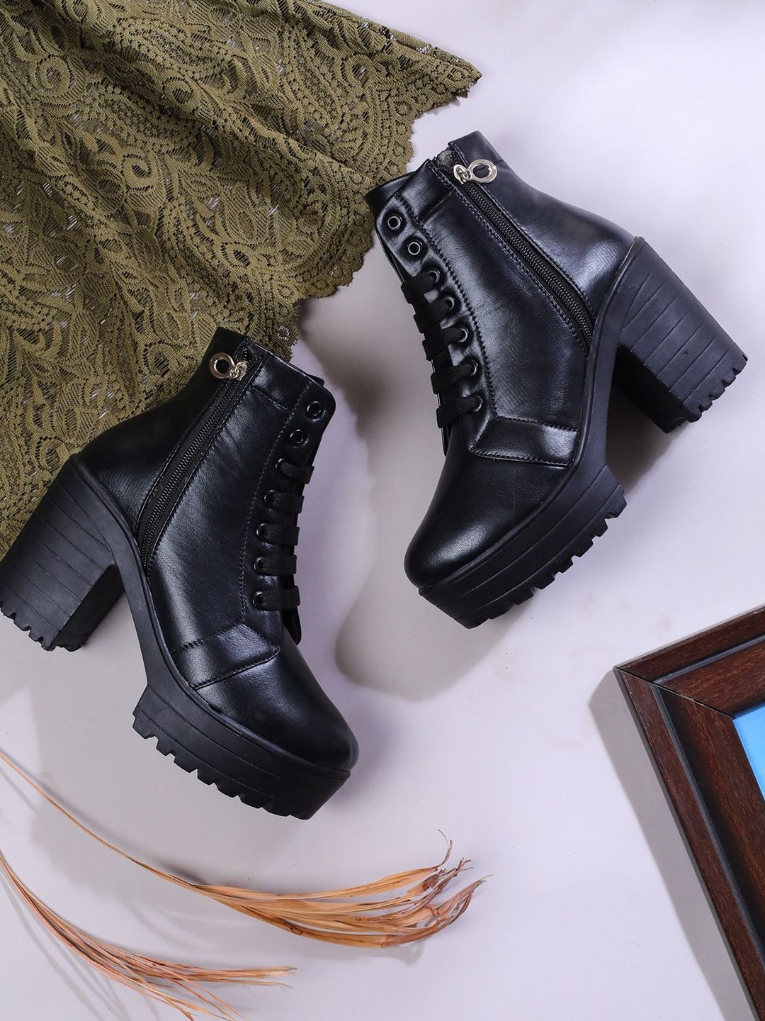 LONDON STEPS Women Black Platform Heeled Boots Price in India